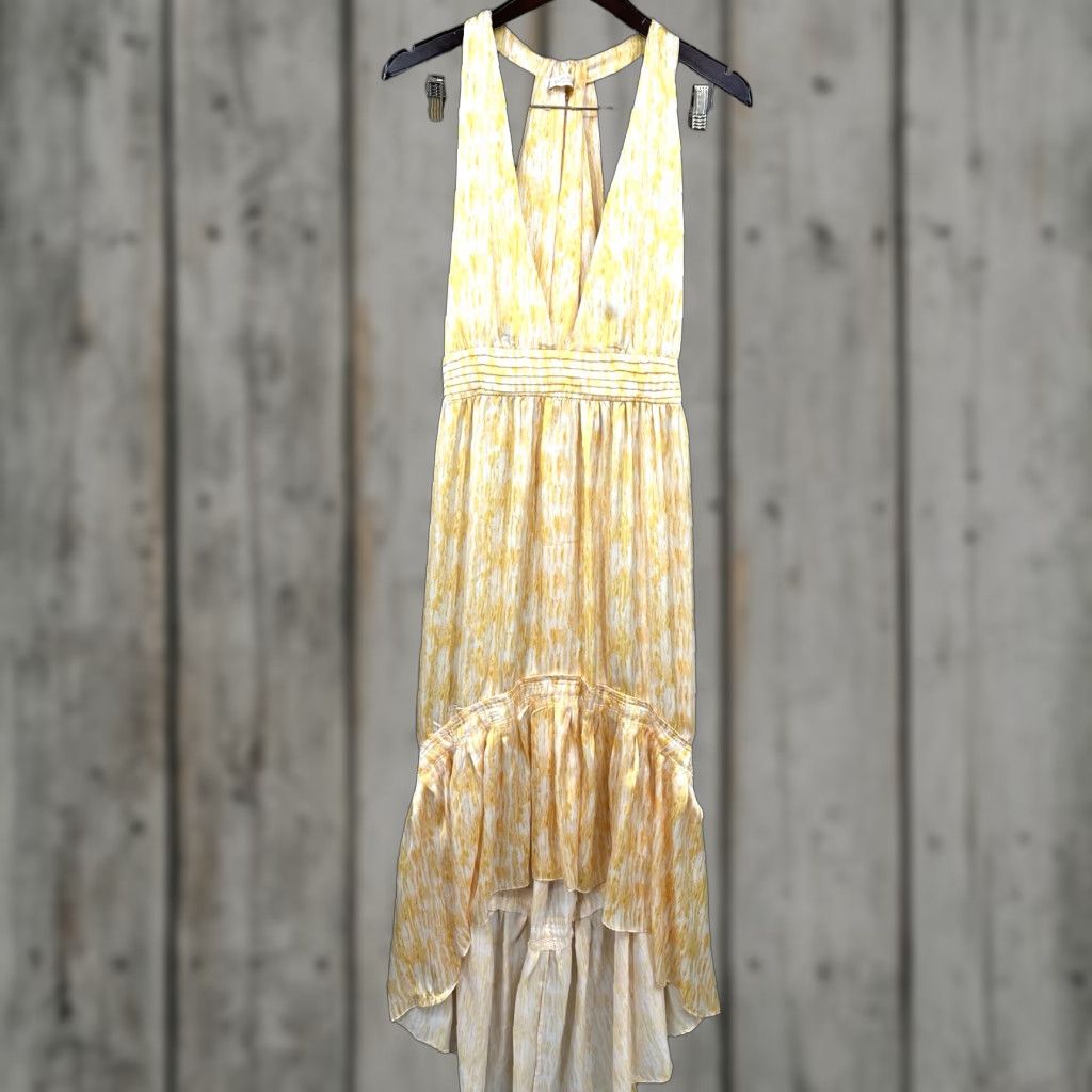 Ramy Brook Ramy Brook Maxi Dress Women Large Yellow Asymmetric Ruffle Halter Solid Bohemian Size L / US 10 / IT 46 - 1 Thumbnail