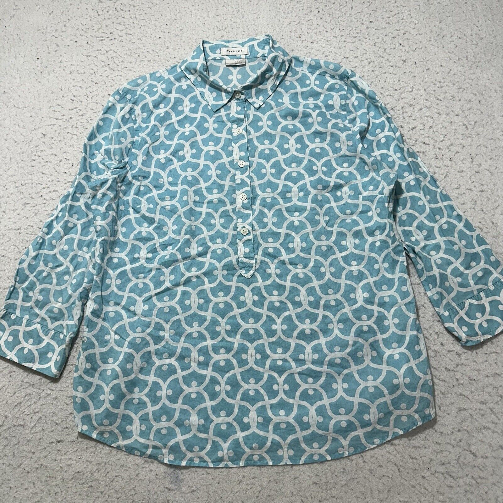 Van Heusen Van Heusen= Large Button Up Shirt Light Blue + White Top Size L / US 10 / IT 46 - 1 Thumbnail