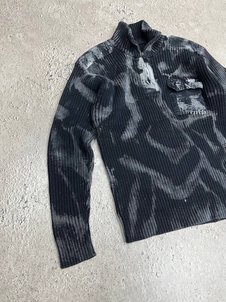 Japanese Brand Vintage Y2K Diesel Style Washed Grey 3/4 Zip Sweater Size US M / EU 48-50 / 2 - 2 Thumbnail