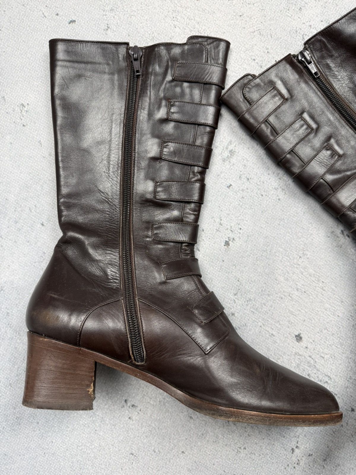 If Six Was Nine Vintage Italian Brown Leather Riding Boots Buckle Straps y2k Size US 7.5 / IT 37.5 - 4 Thumbnail