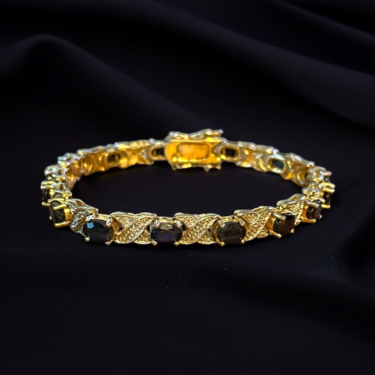 Gold over 925 Sapphire and Diamond hugs and kisses bracelet