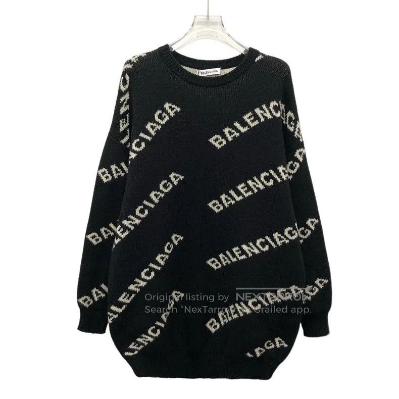 Balenciaga Black Logo Letter Long Sleeve Knitwear Sweater, Men's (Size Xs)