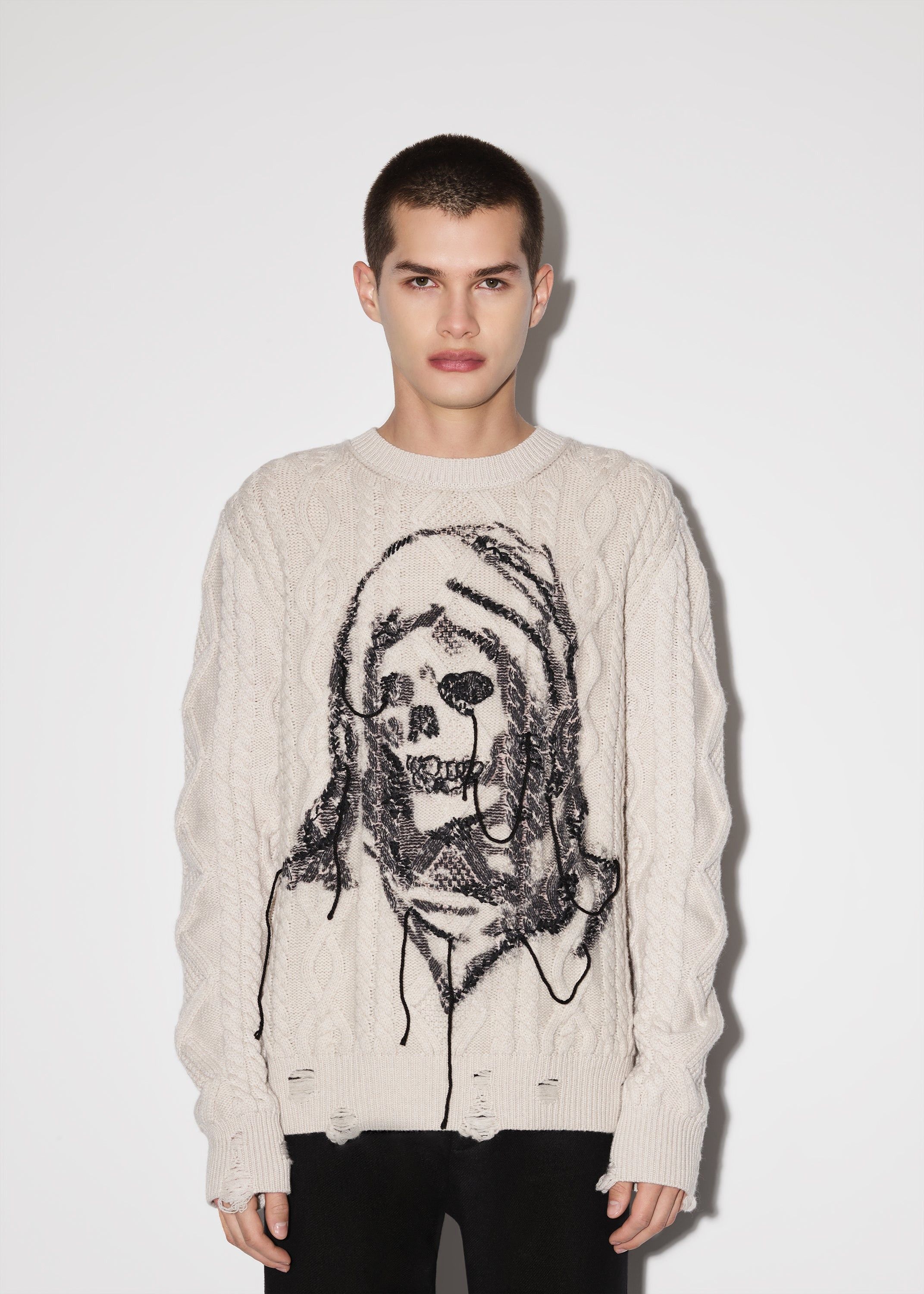 Amiri × Wes Lang o1w1db11224 Cable Reaper Crew Sweater in Beige Size US S / EU 44-46 / 1 - 2 Thumbnail
