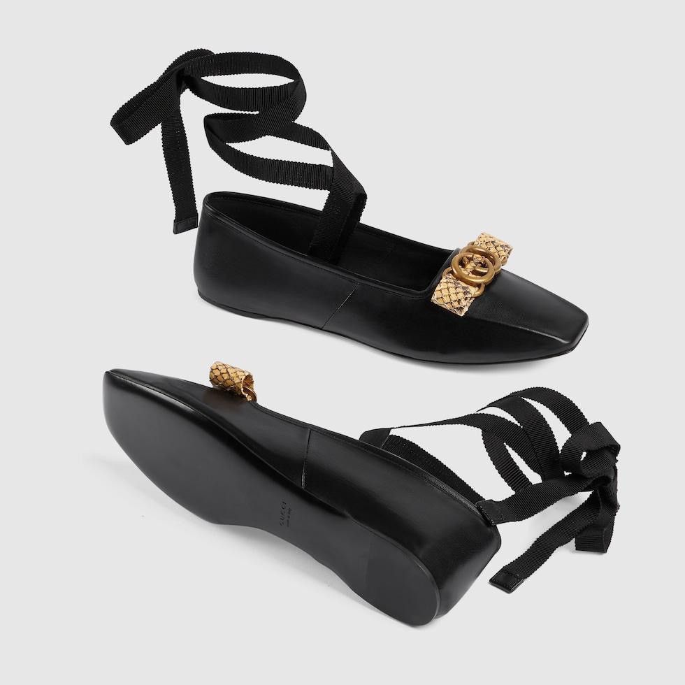 image of Gucci Interlocking G Ballet Flat in Black, Women's (Size 4)