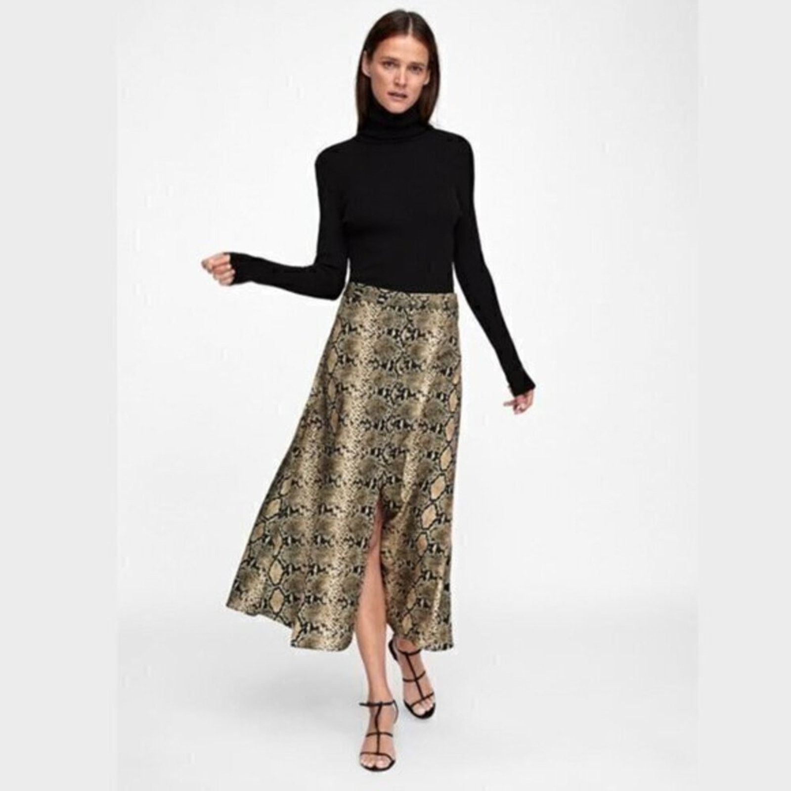 Zara ZARA Snakeskin Print Midi Skirt NWT Size 30" / US 8 / IT 44 - 12 Thumbnail