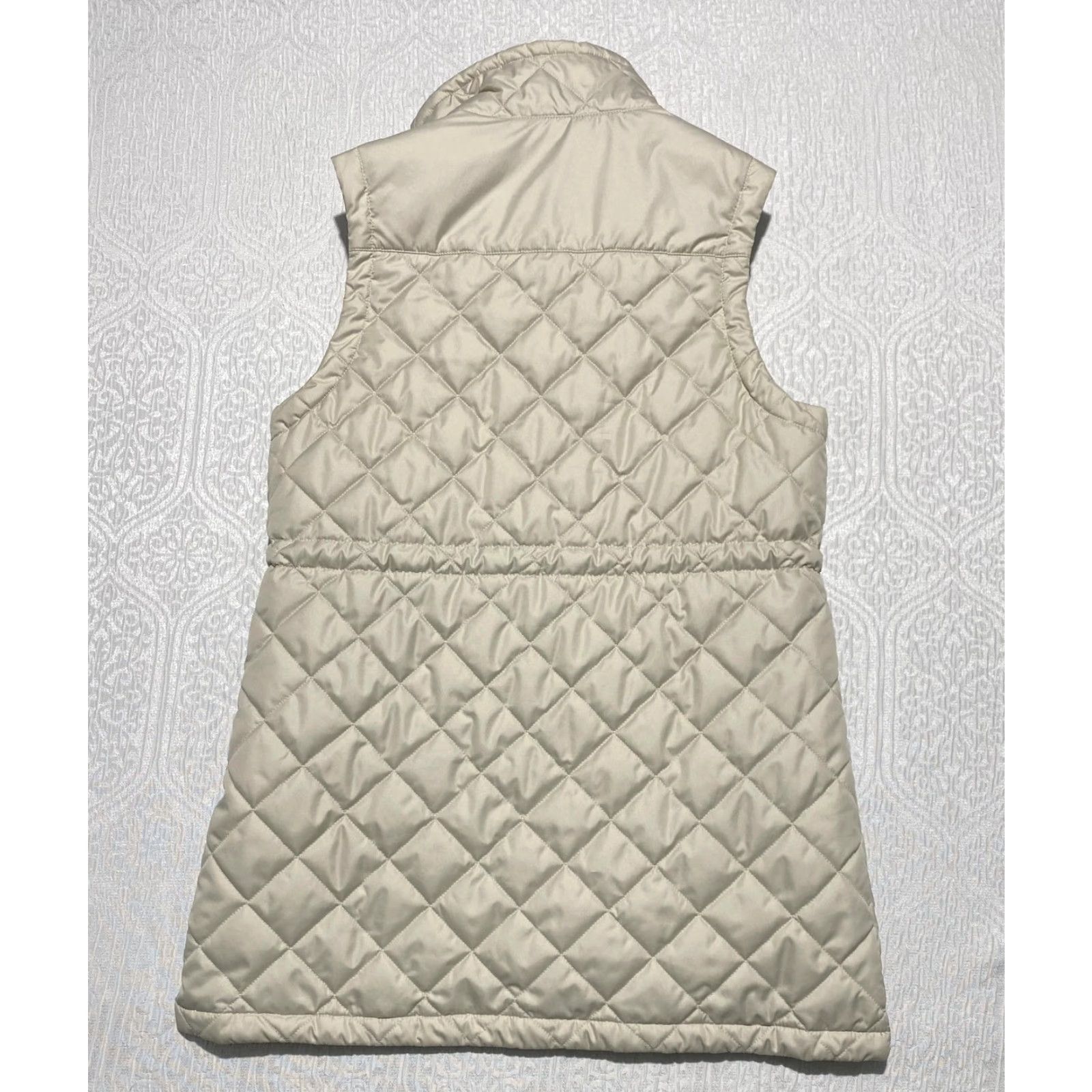 Vintage Columbia Vest Womens M Beige Quilted Sherpa Lined Insulated Drawcord Zip Pockets Logo Casual Travel Fall Winter Size M / US 6-8 / IT 42-44 - 7 Thumbnail