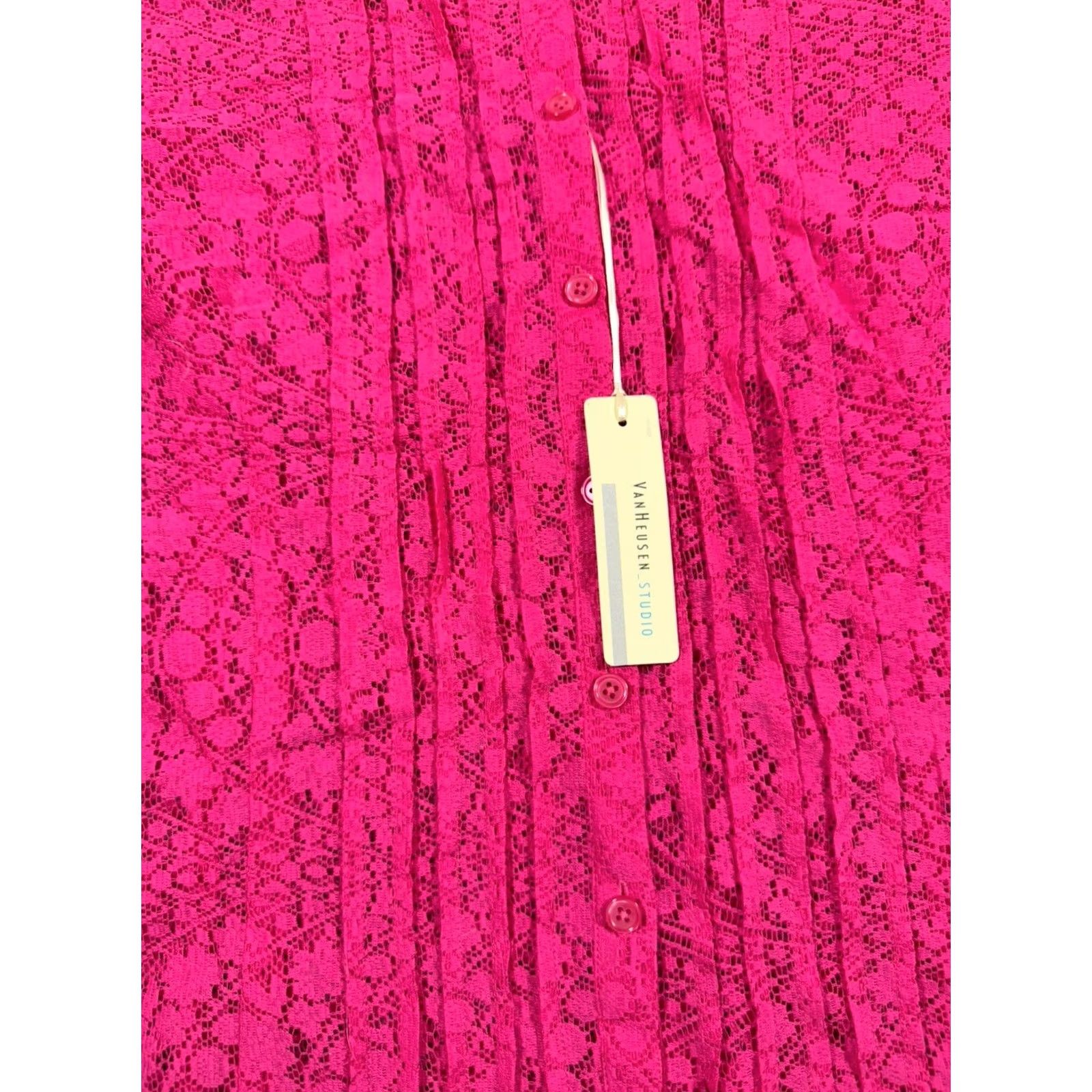 Van Heusen Van Heusen Studio Stretch Women's XL Top Pink Sleeveless Pullover Lace Blouse Button Dressy Casual Shirt Size XL / US 12-14 / IT 48-50 - 7 Thumbnail