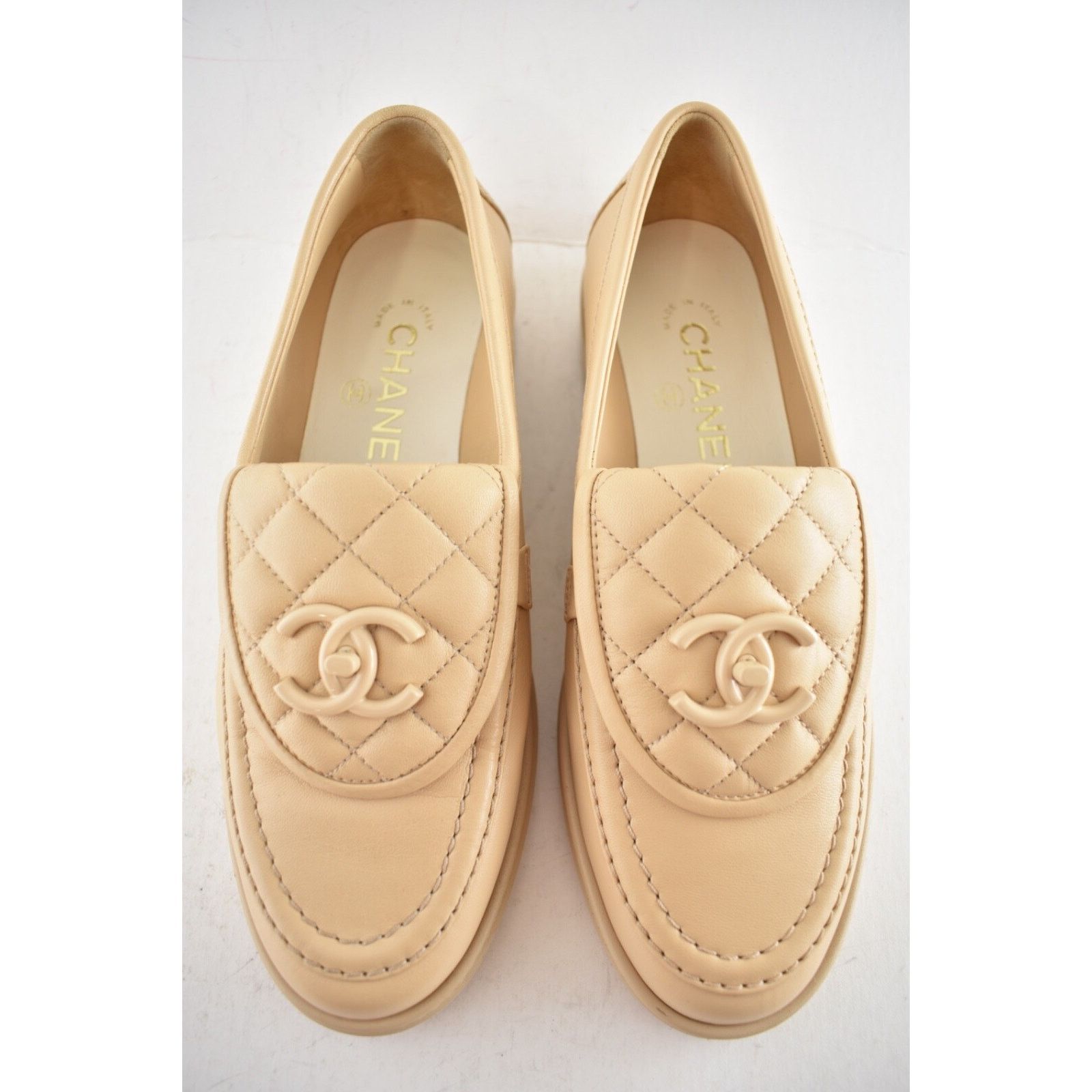 Chanel Chanel 24C Beige Leather Quilted Flap Turnlock Moccasin Size US 11 / IT 41 - 5 Thumbnail
