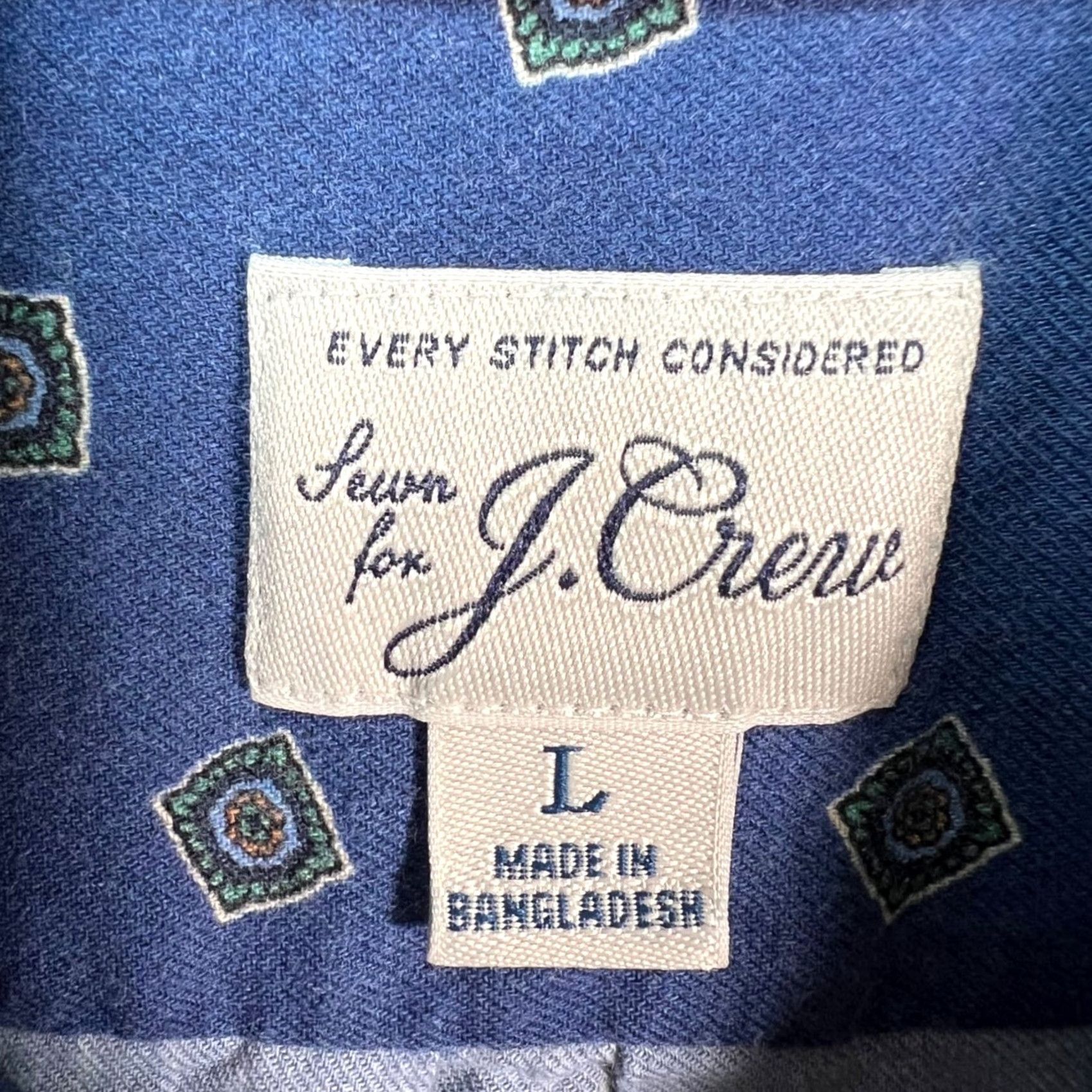 J.Crew J.CREW Mens Size Large Blue Printed Button-Down Shirt Cotton-Wool Blend Geometric Pattern Button-Up Shirt Size US L / EU 52-54 / 3 - 3 Thumbnail