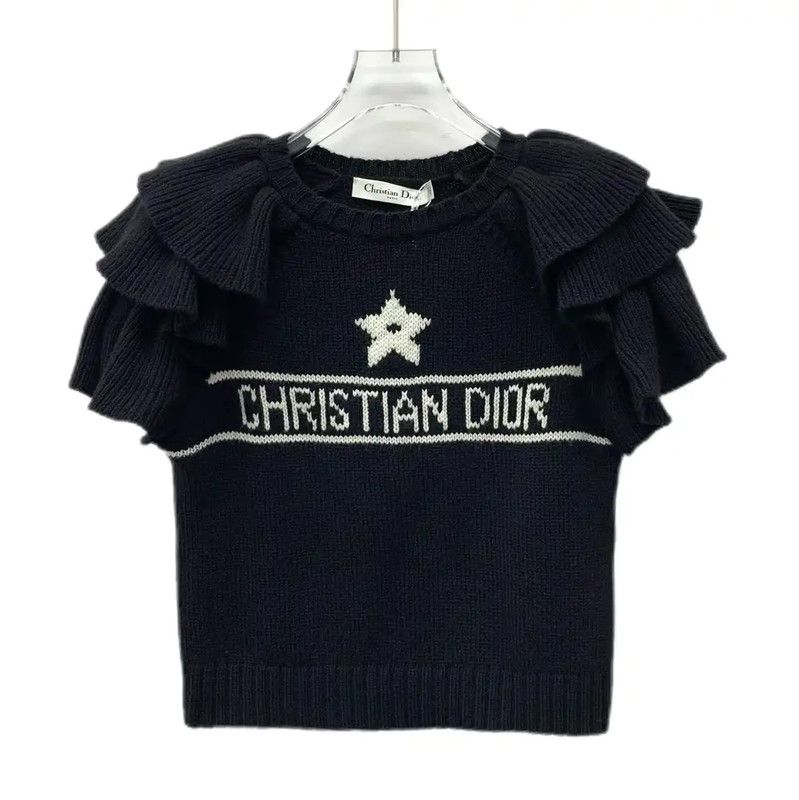 Dior Dior Black Cashmere T-Shirt with Ruffles 0089 Size XS / US 0-2 / IT 36-38 - 1 Thumbnail