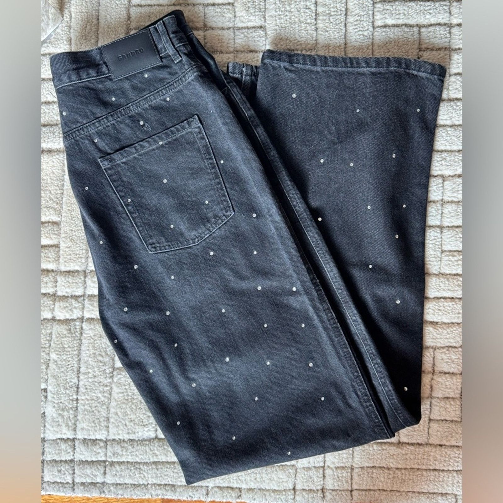 Sandro Sandro Women’s Rhinestone Black Jeans Size 42" / US 20 - 1 Thumbnail