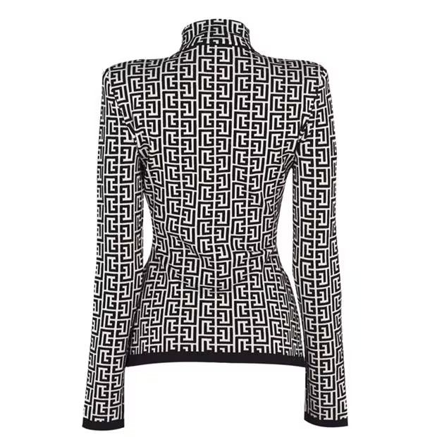 Balmain o1g2r1mq0924 Monogram High Neck Jumper in Black & White Size XS / US 0-2 / IT 36-38 - 2 Thumbnail