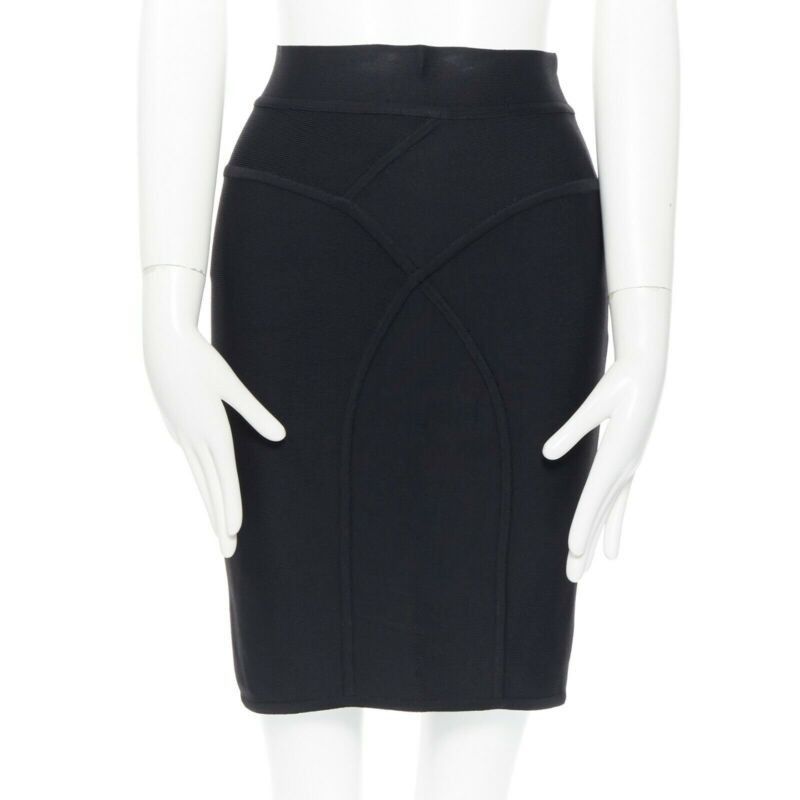 Herve Leger HERVE LEGER PARIS black body-conscious stretchable piping bandage pencil skirt S Size 27" / US 4 / IT 40 - 1 Thumbnail