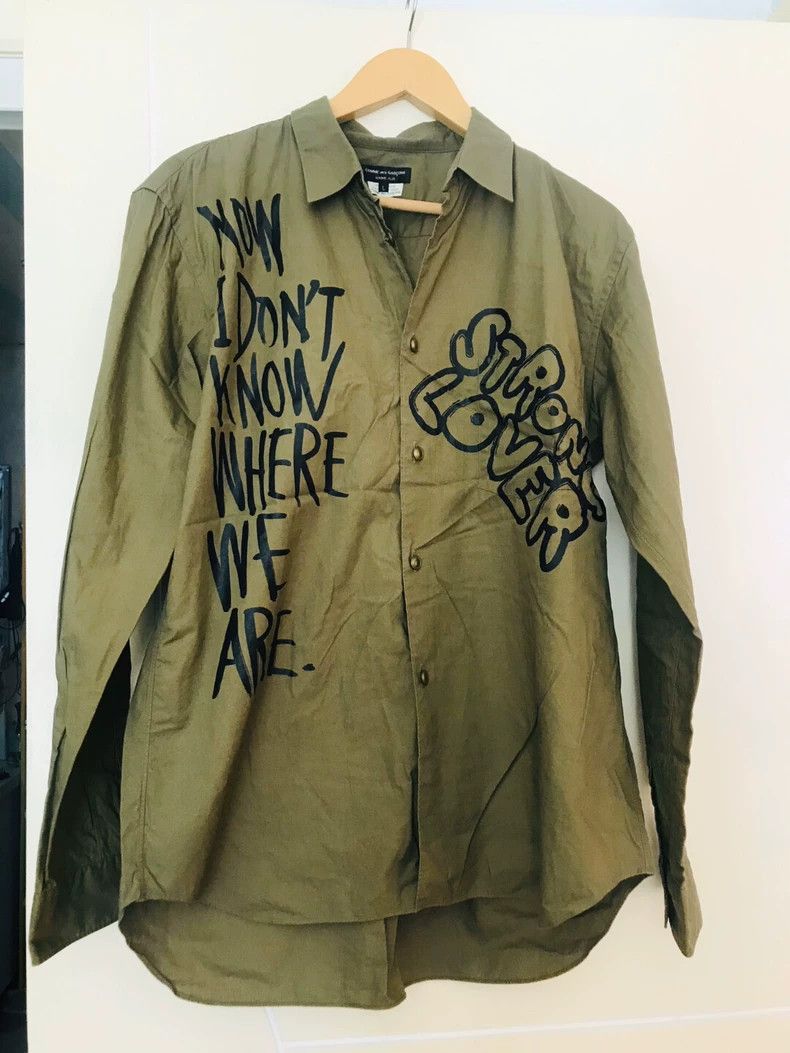 Comme Des Garcons Army Green Graffiti Letter Shirt