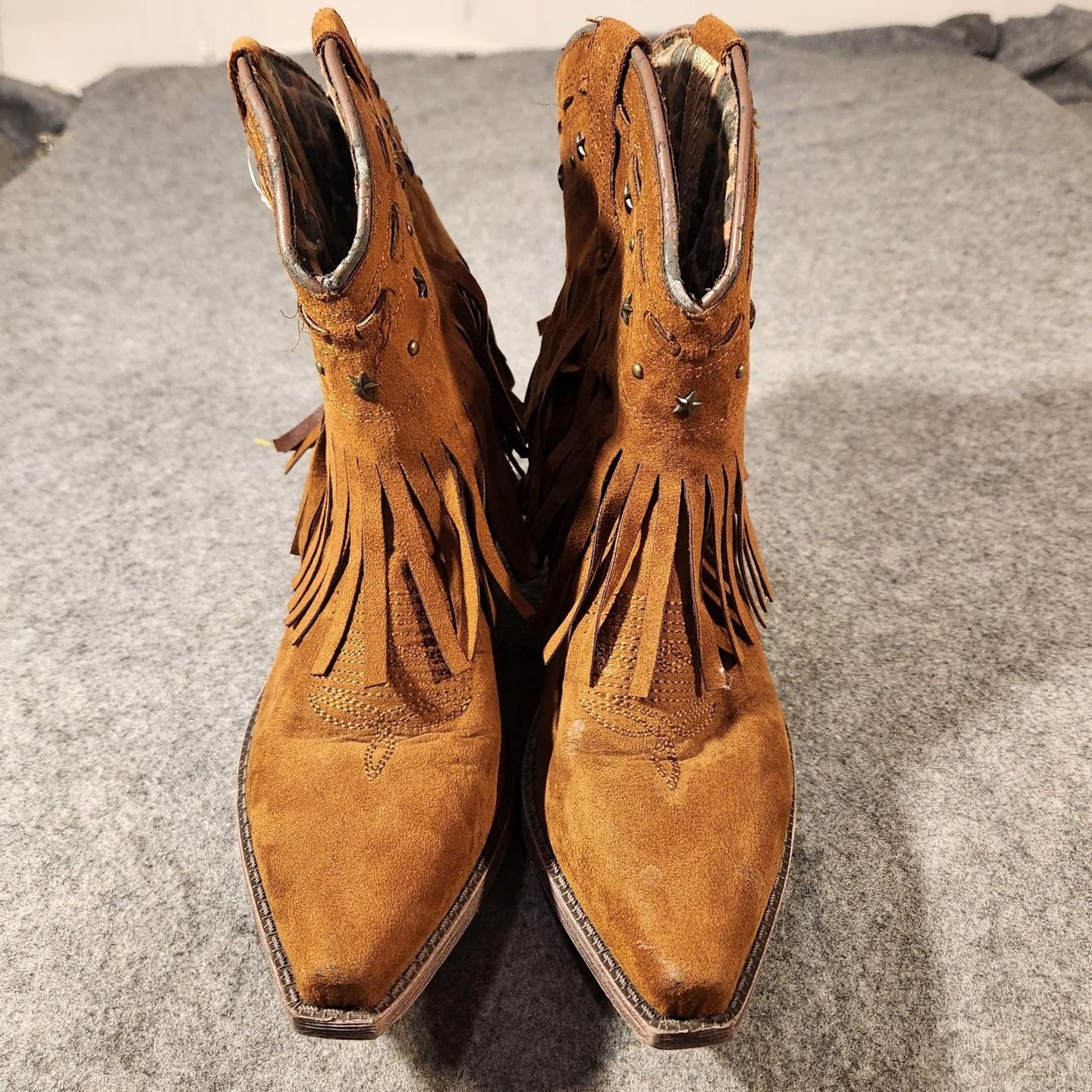 Vintage Dingo Womens Western Boot DI7448 Fringe Cowgirl Ankle Boot Brown Suede-Look Pointed Toe 6M Size US 6 / IT 36 - 3 Thumbnail
