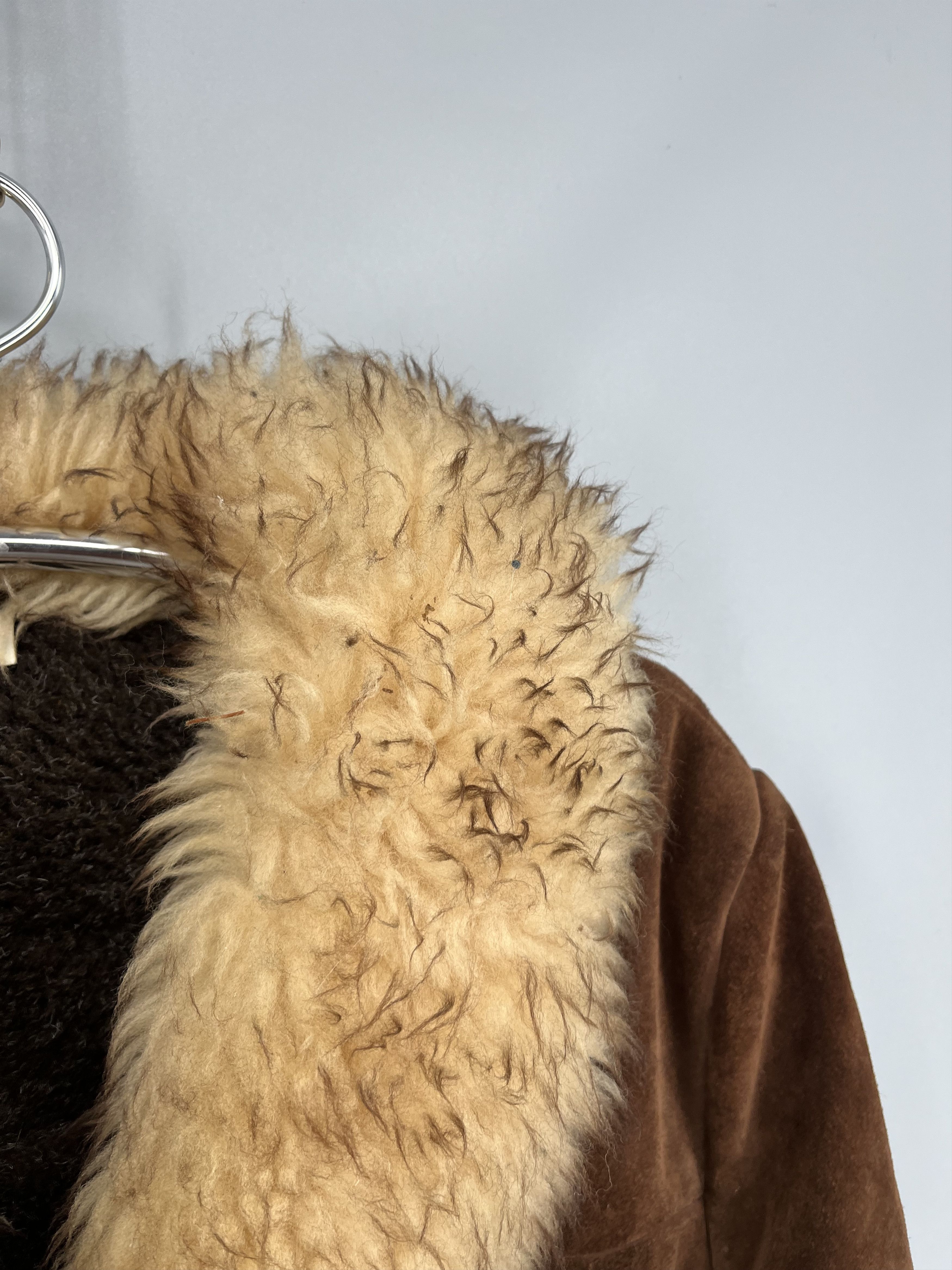Vintage 70s Suede Shearling Coat USA Made Brown Faux Fur Lined Heavy Size US L / EU 52-54 / 3 - 10 Thumbnail