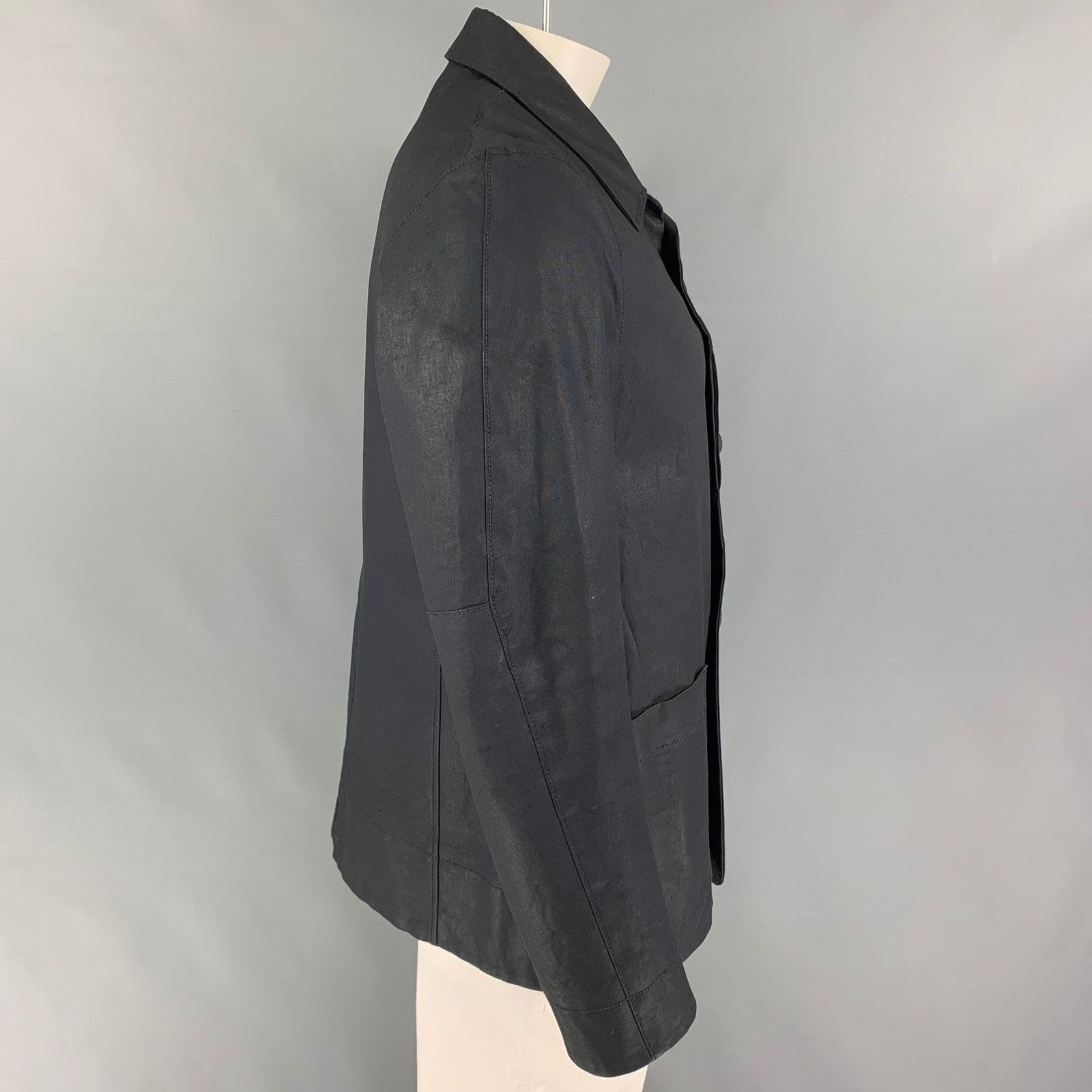ACNE STUDIOS Size M Navy Coated Cotton Buttoned Coat