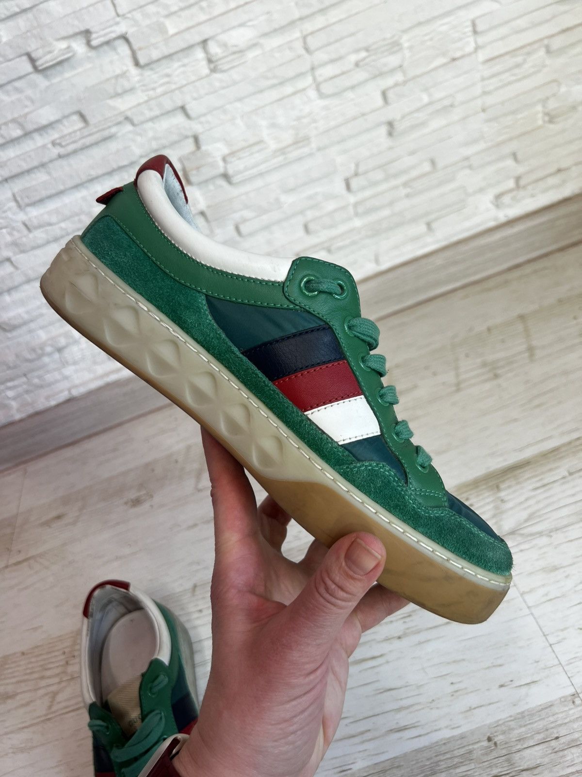 Gucci Gucci Green Suede Nylon Sneakers 501215 Size 38 / US 8 Size US 7.5 / IT 37.5 - 14 Thumbnail