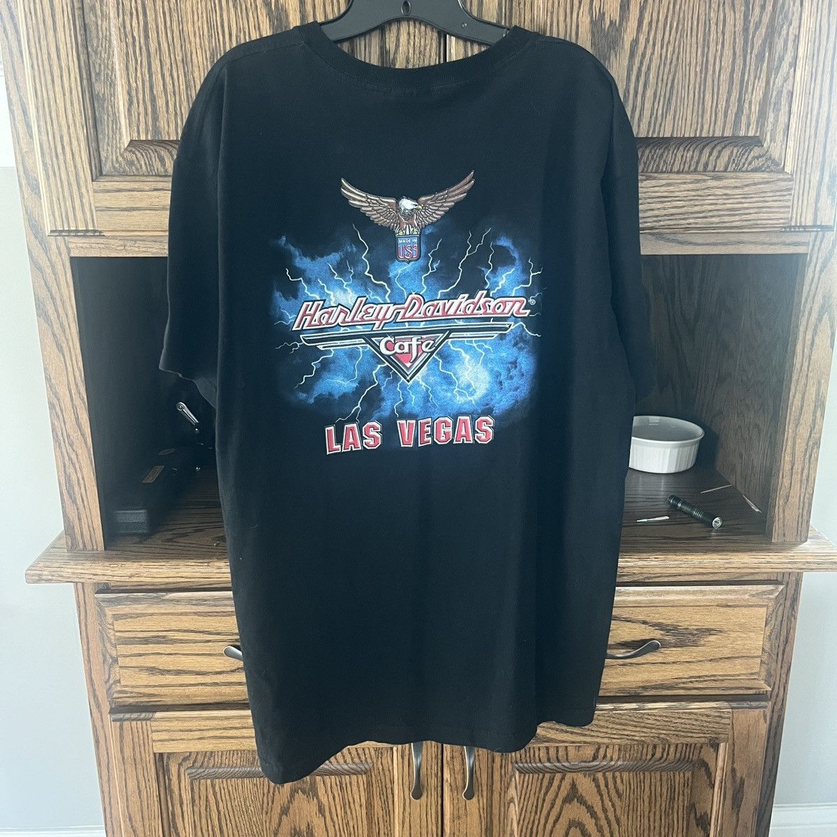Harley Davidson Vintage Las Vegas Cafe Lightning Bolt Eagle T Shirt Size US XL / EU 56 / 4 - 1 Thumbnail