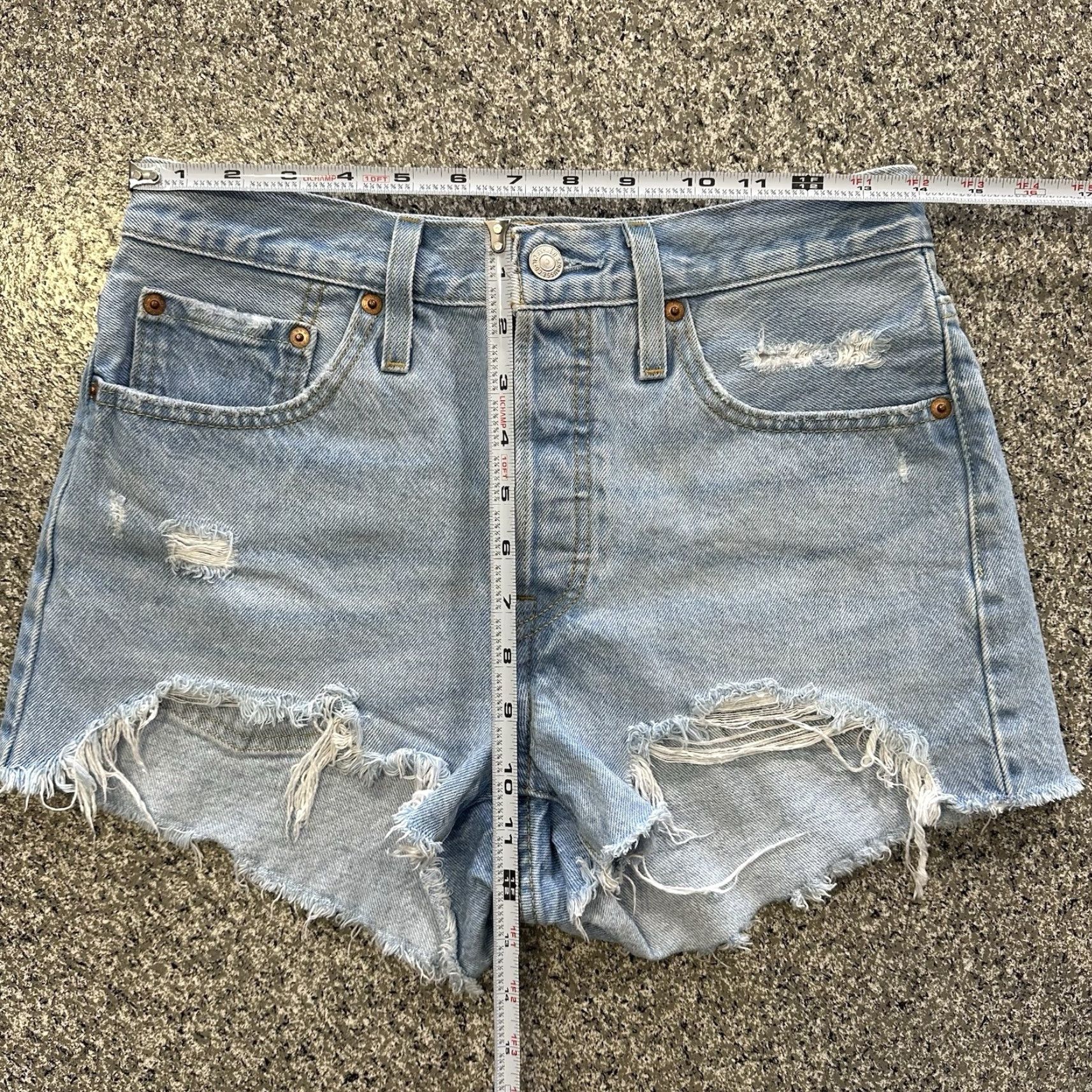 Levi's Levi's 501 Denim Short - Womens 6 Distressed Cut-Off Hem Jeans 29" Waist Blue Denim Cotton High Rise 5-Pocket Style Casual Seasonal Mens Girls Size 28" / US 6 / IT 42 - 6 Thumbnail