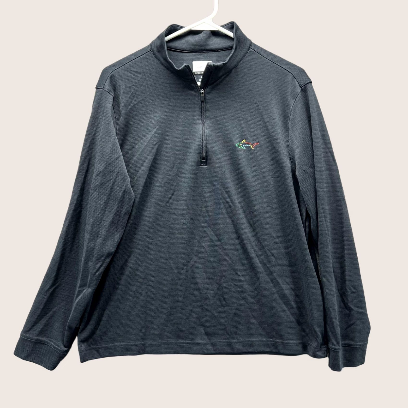 Logo 7 Greg Norman Pullover Mens M Gray 1/4 Zip Golf Shark Logo Shirt Performance Size US M / EU 48-50 / 2 - 1 Thumbnail