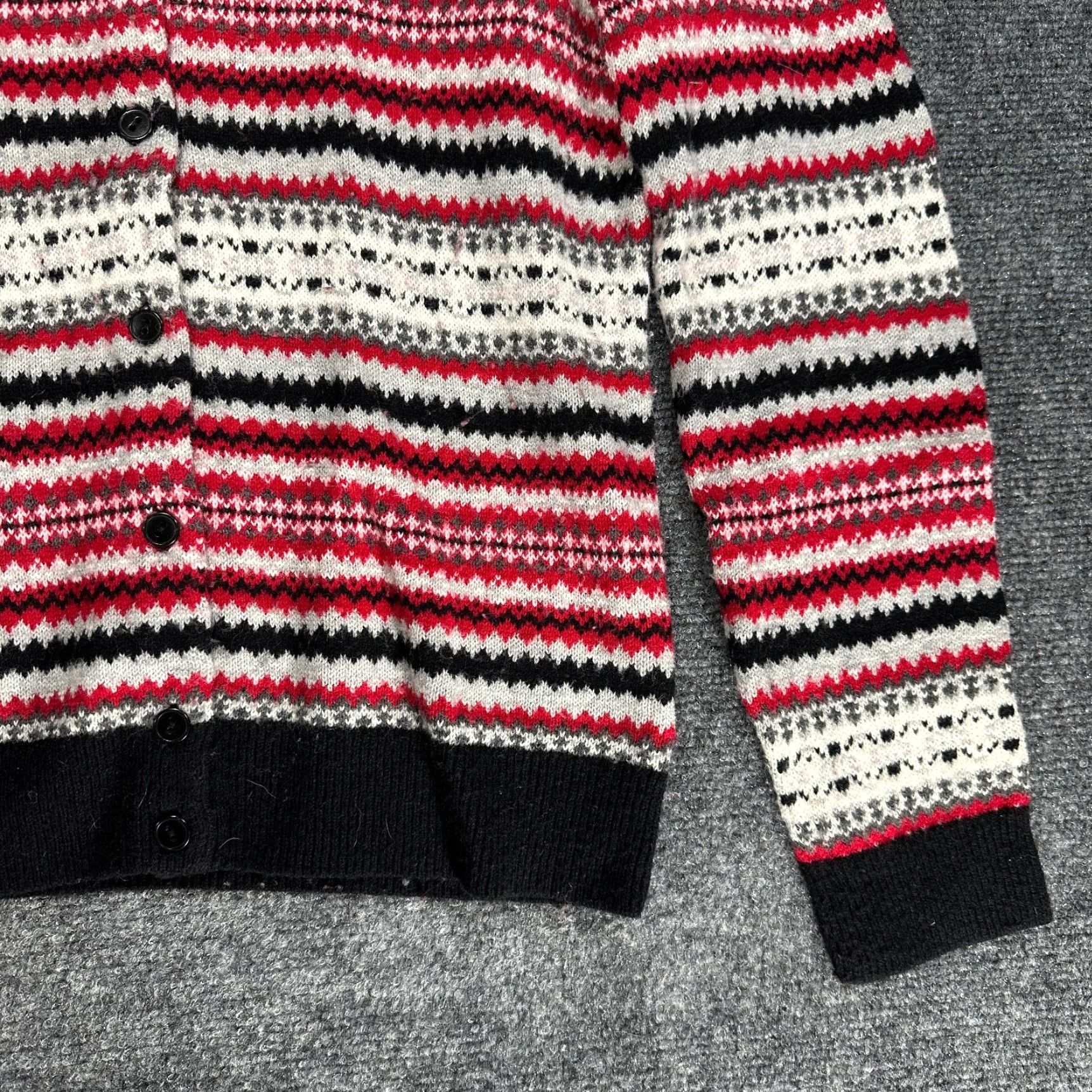 Talbots Talbots Cardigan Sweater Womens P Red Gray Black Fair Isle Lambswool Button Up Multicolor Classic Modern Knits Womens Cardigan Size S / US 4 / IT 40 - 2 Thumbnail