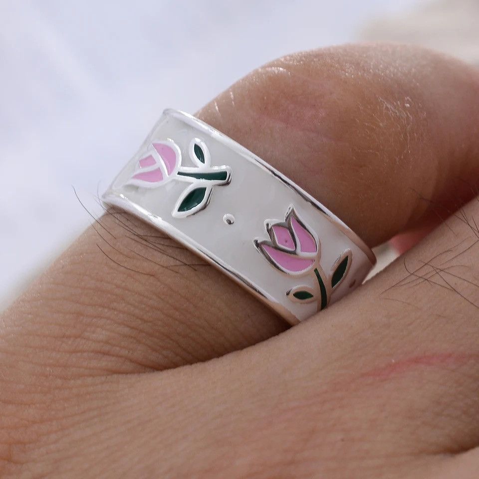 Japanese Brand × Jewelry × Vintage Sweet Rose Flower Dripping Glaze Ladies Ring Size ONE SIZE - 5 Thumbnail
