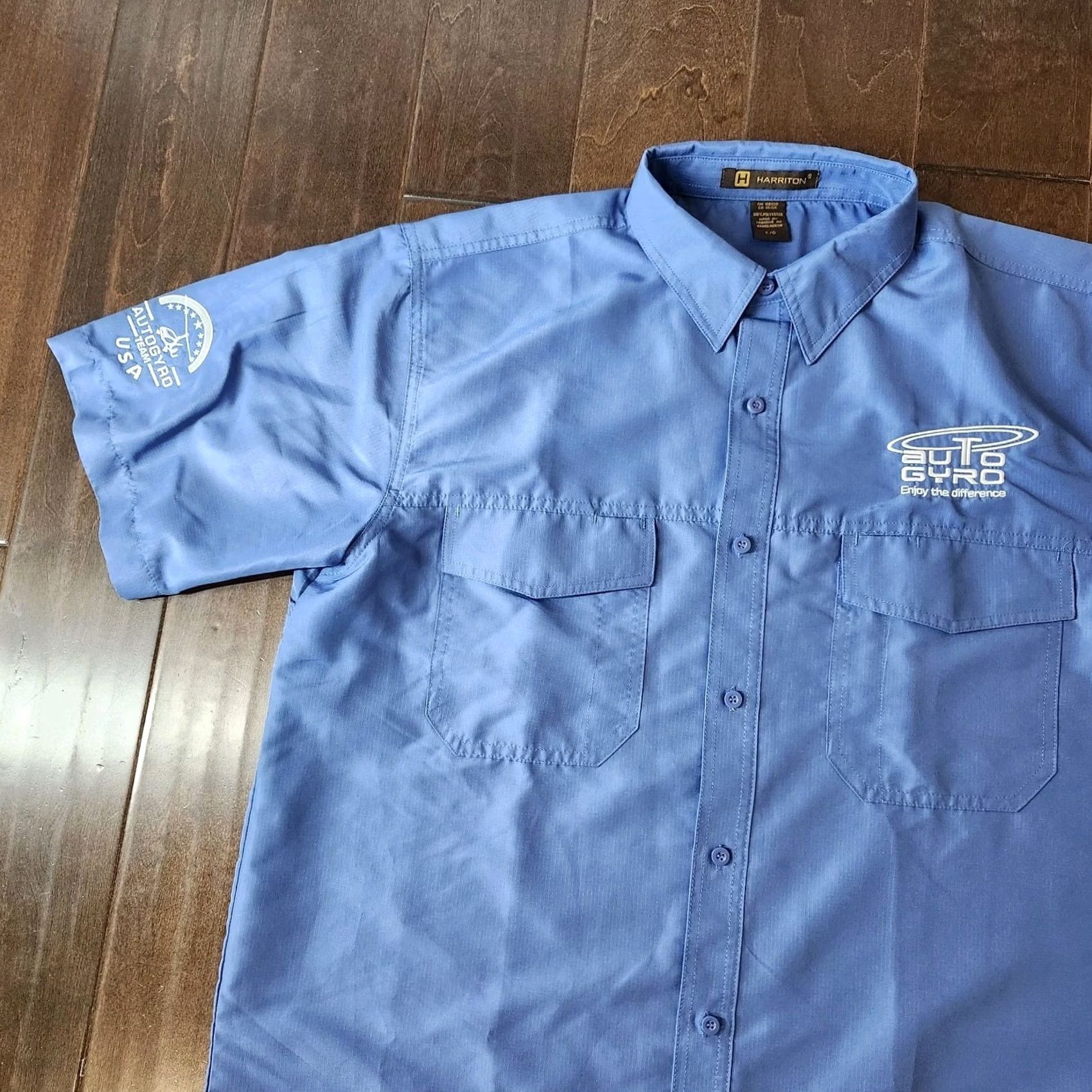 Vintage Harriton Aviation Shirt Mens Large Blue Button Up USA Planes Short Sleeve Solid Collar Upward T-Shirts? Size US L / EU 52-54 / 3 - 4 Thumbnail