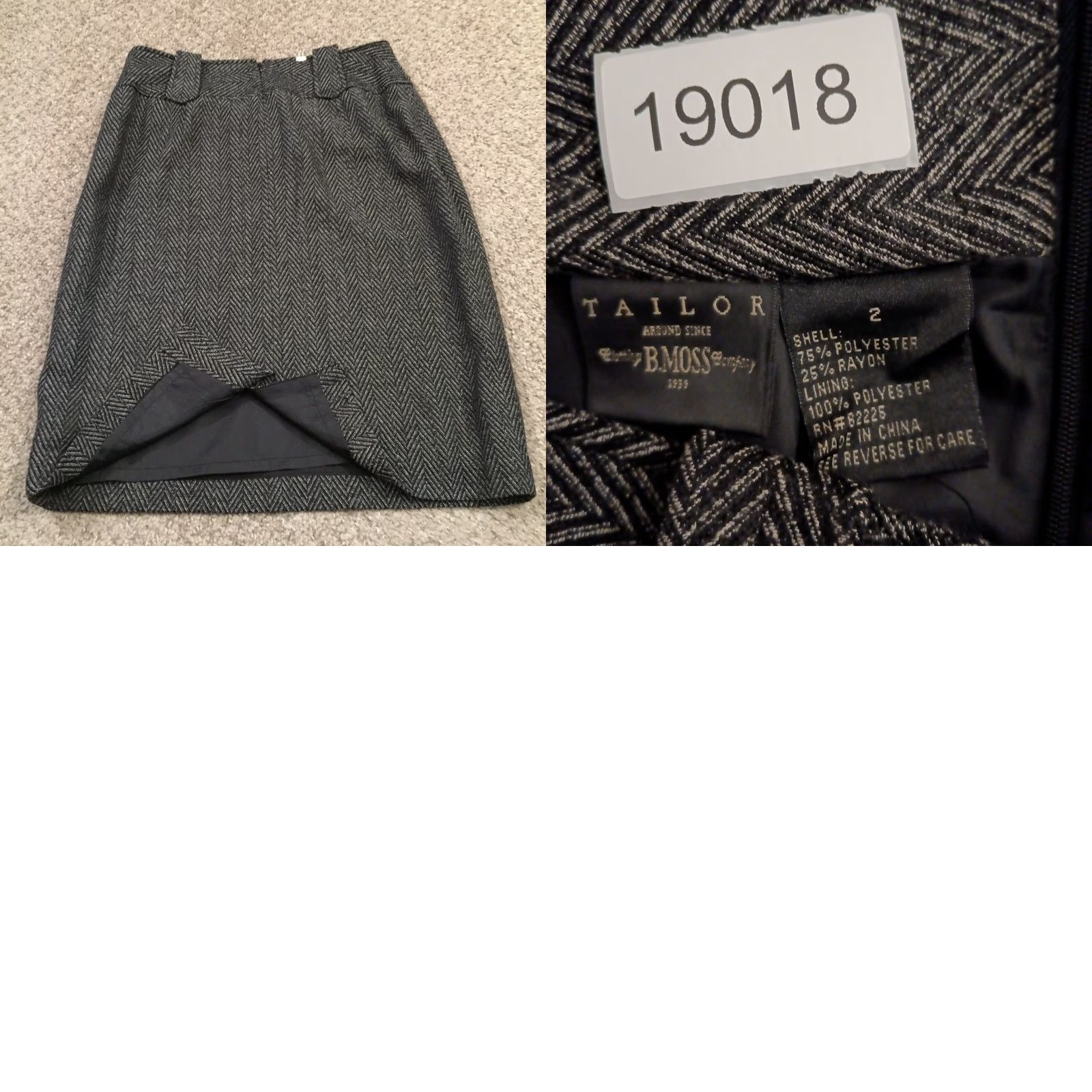 Vintage B. Moss Skirt Gray Herringbone Knee Length Lined Slit Zip Size 2 Pencil Women's Regular Vintage No Size 26" / US 2 / IT 38 - 8 Thumbnail