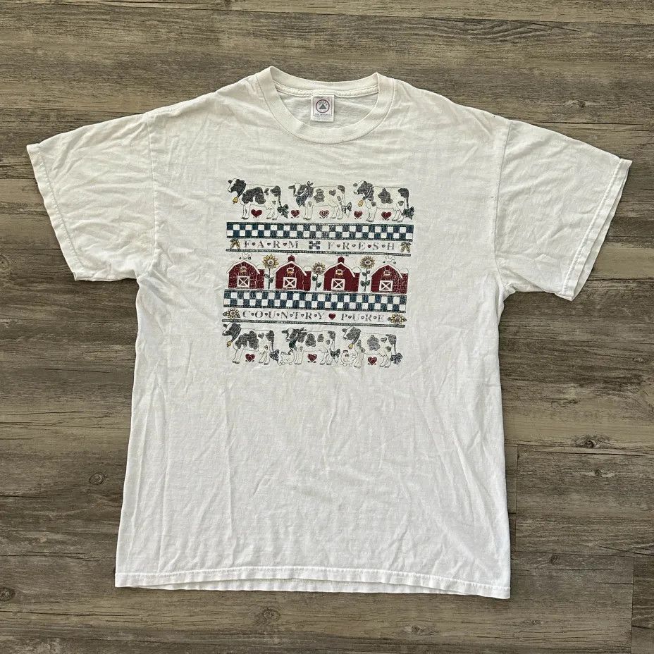 Delta Vintage Barn Farm Animals Cow Art T-Shirt Size L / US 10 / IT 46 - 1 Thumbnail