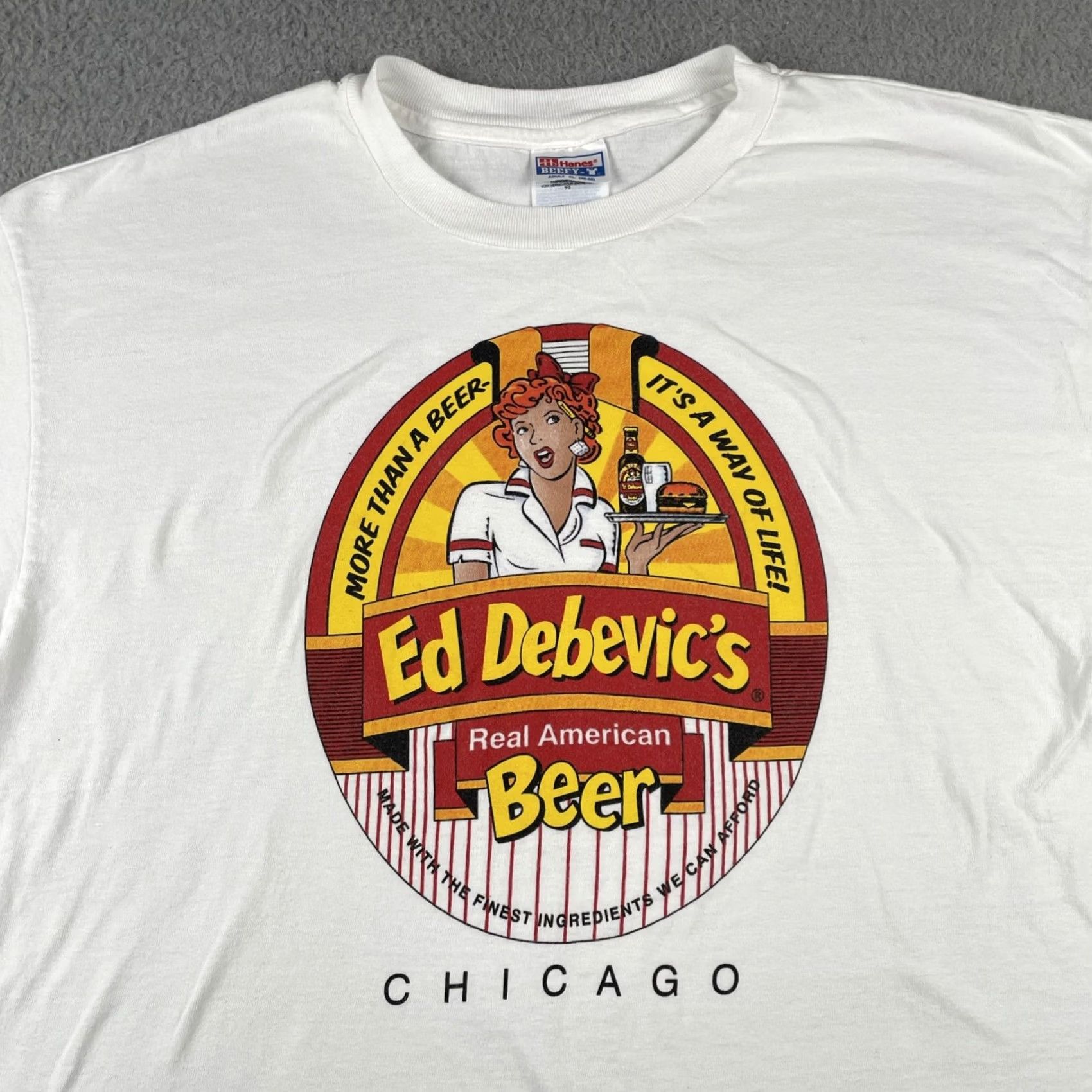 Hanes VINTAGE Hanes Beefy T-Shirt XL Ed Debevic’s Real American Beer Chicago A Way If Life USA Mens Size US XL / EU 56 / 4 - 2 Thumbnail