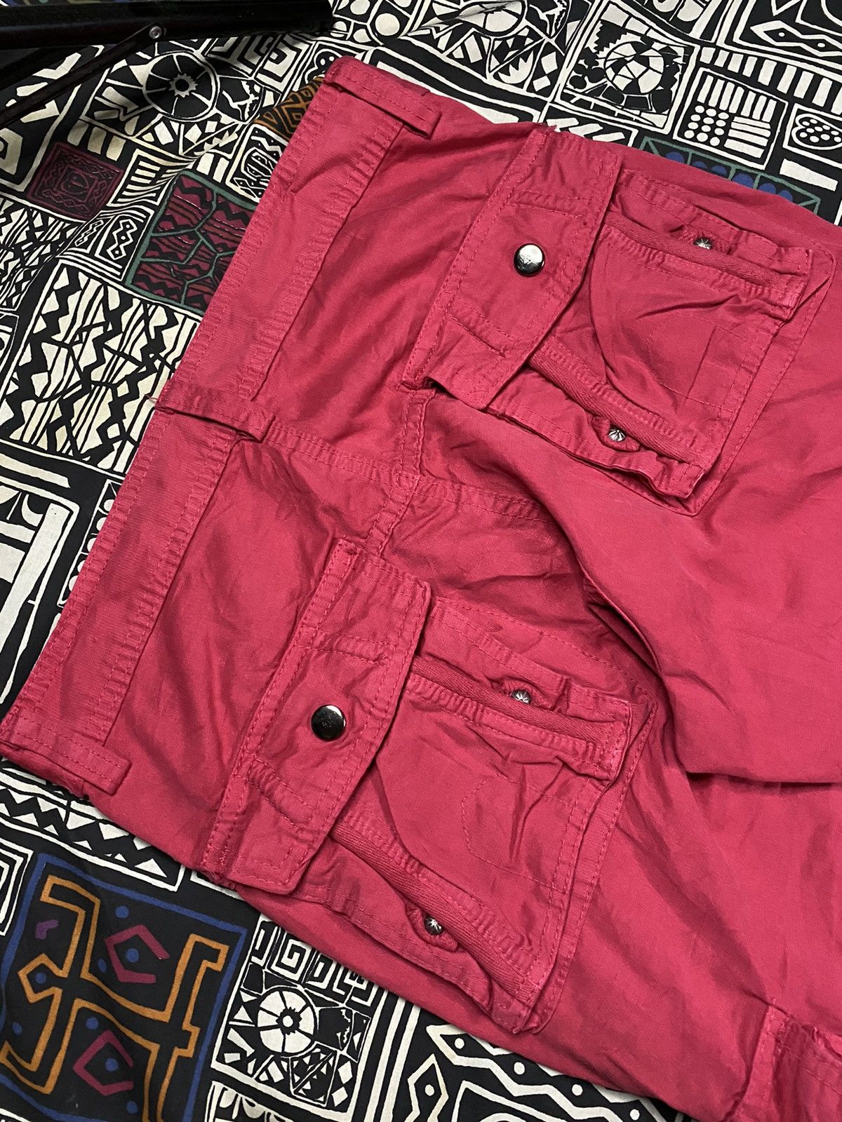 14th Addiction × Japanese Brand × Le Grande Bleu (L.G.B.) Junye Red Disteressed Multipocket Cargo Pants Size US 29 - 11 Thumbnail