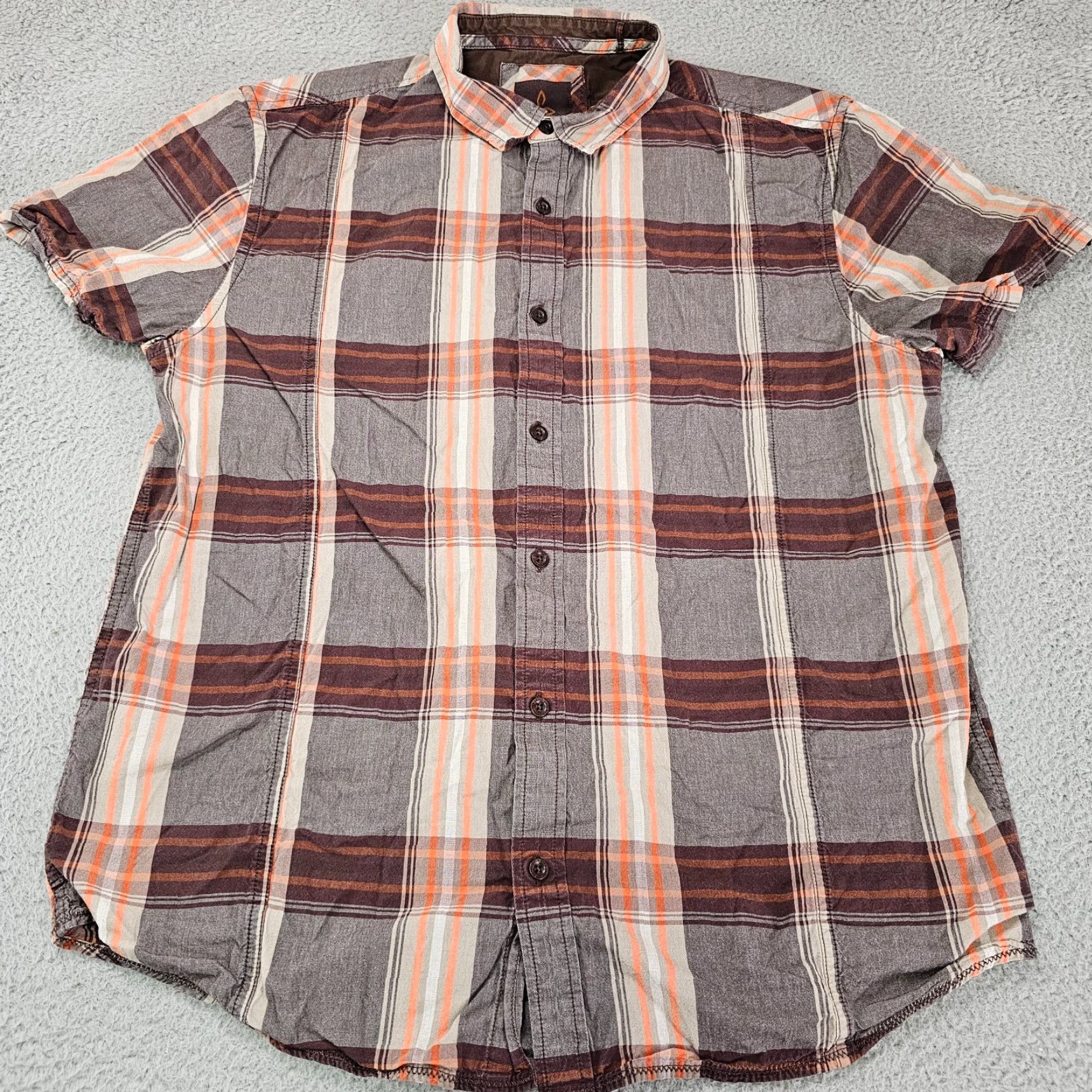 Prana prAna Shirt Mens Size Large Brown Check Outdoors Short Sleeve Button Up Casual Size US L / EU 52-54 / 3 - 2 Thumbnail