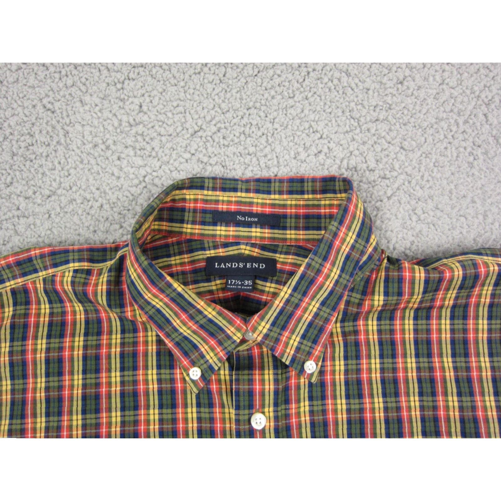 Lands' End Lands' End Shirt Adult 17.5 Green Yellow Blue Oxford Button Up Cotton 90s Mens Size US XXL / EU 58 / 5 - 3 Thumbnail