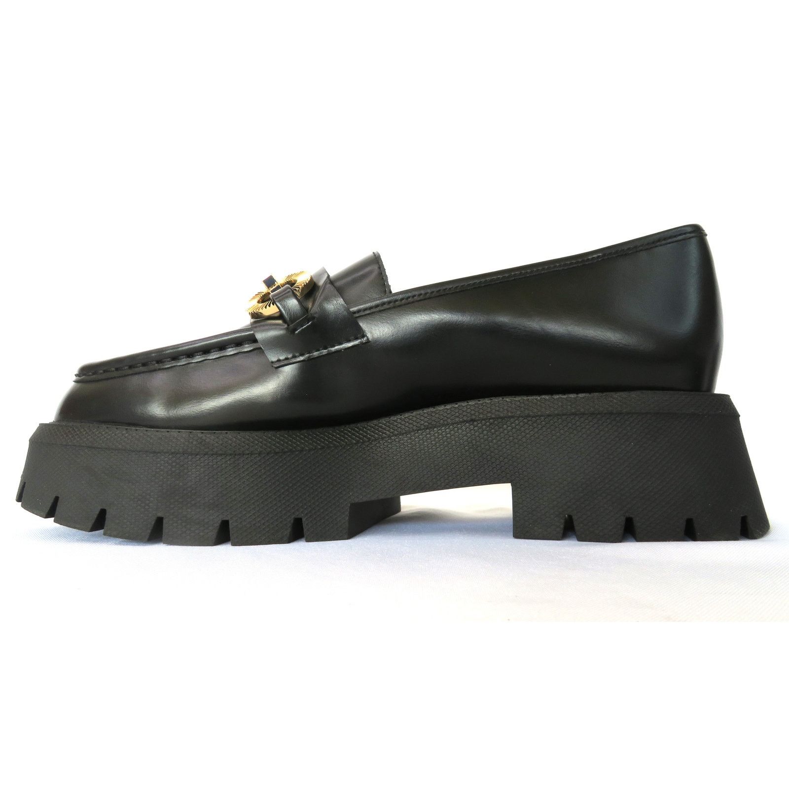 Zara ZARA Women Black Chunky Lug Sole Loafers w/ Gold Ring Size US 9 / IT 39 - 4 Thumbnail