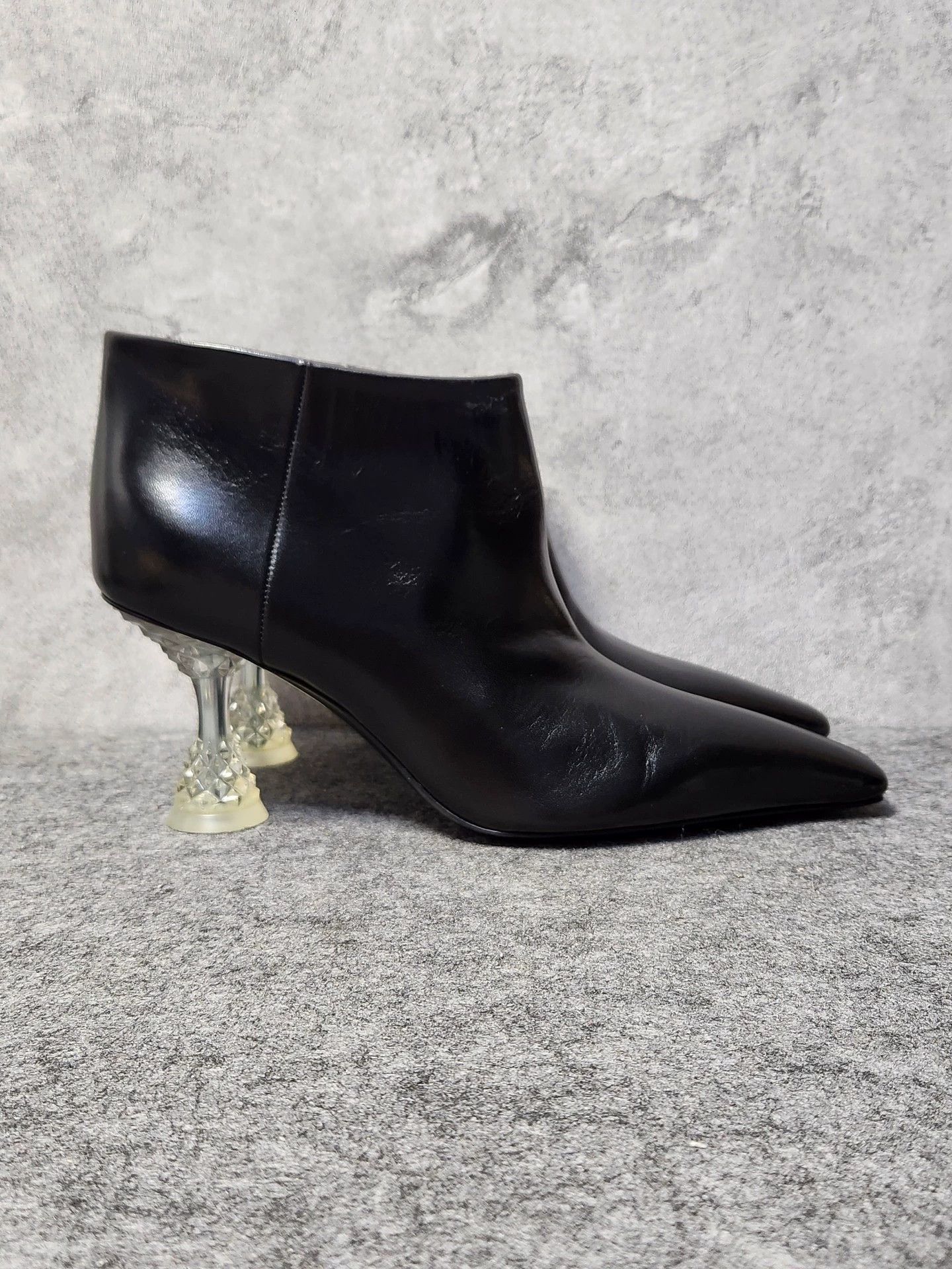 Celine CELINE black calfskin square-toe crystalheel boots Size US 7 / IT 37 - 7 Thumbnail