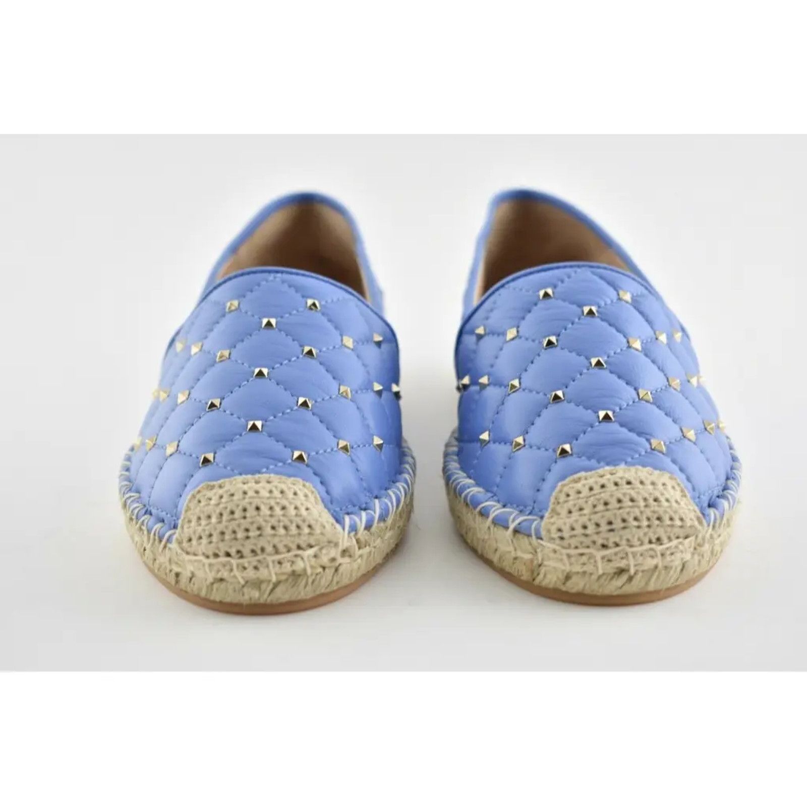 Valentino Valentino Rockstud Spike Blue Quilted Leather Slide Back Size US 7 / IT 37 - 6 Thumbnail