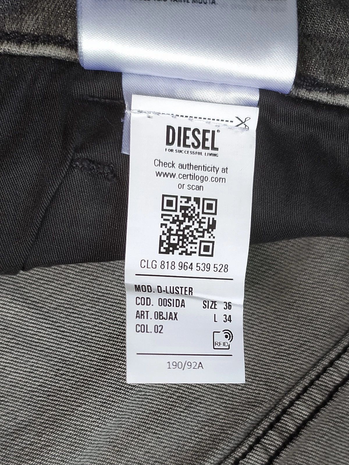 Diesel Diesel D-LUSTER L.34 MENS JEANS T/9625 Size US 36 / EU 52 - 9 Thumbnail