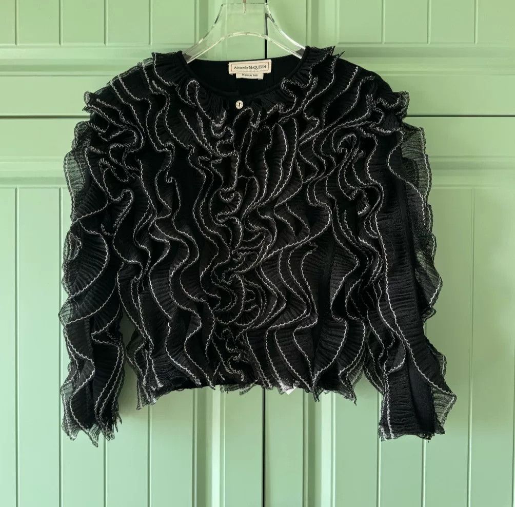 Alexander McQueen Black Ruffle Knit Top