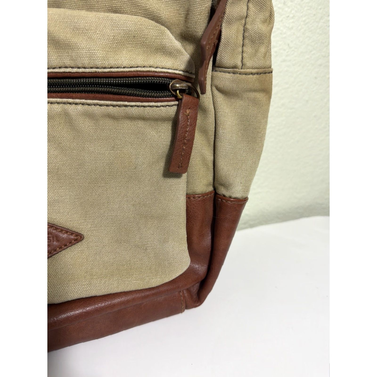 Fossil Fossil Backpack Canvas Leather Estate Brown Beige 16x10x5 Men Mens Size ONE SIZE - 4 Thumbnail