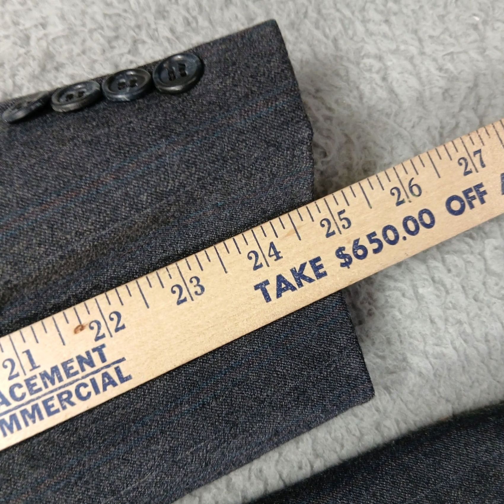 Hart Schaffner Marx Hart Schaffner Marx Blazer Mens Gray Wool 2 Button Jacket Suit Jacket Tweed Herringbone Notch Lapel 44 Regular Vintage No Size 44R - 7 Thumbnail