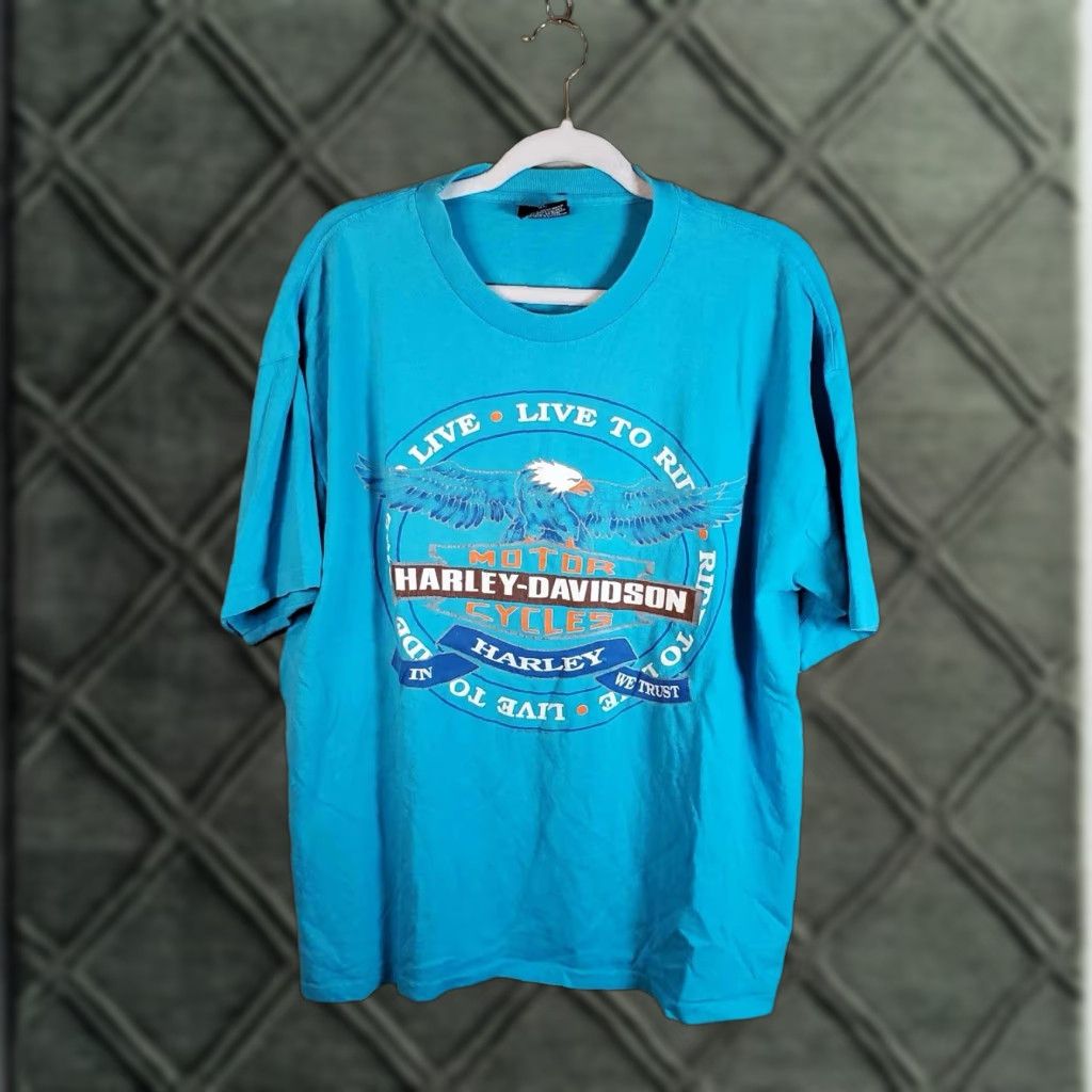 Harley Davidson VINTAGE Harley-Davidson T Shirt XL Blue 80s USA Made St Louis MO Single Stitch Mens Vintage Harley-Davidson Shirt 80s Size US XL / EU 56 / 4 - 1 Thumbnail