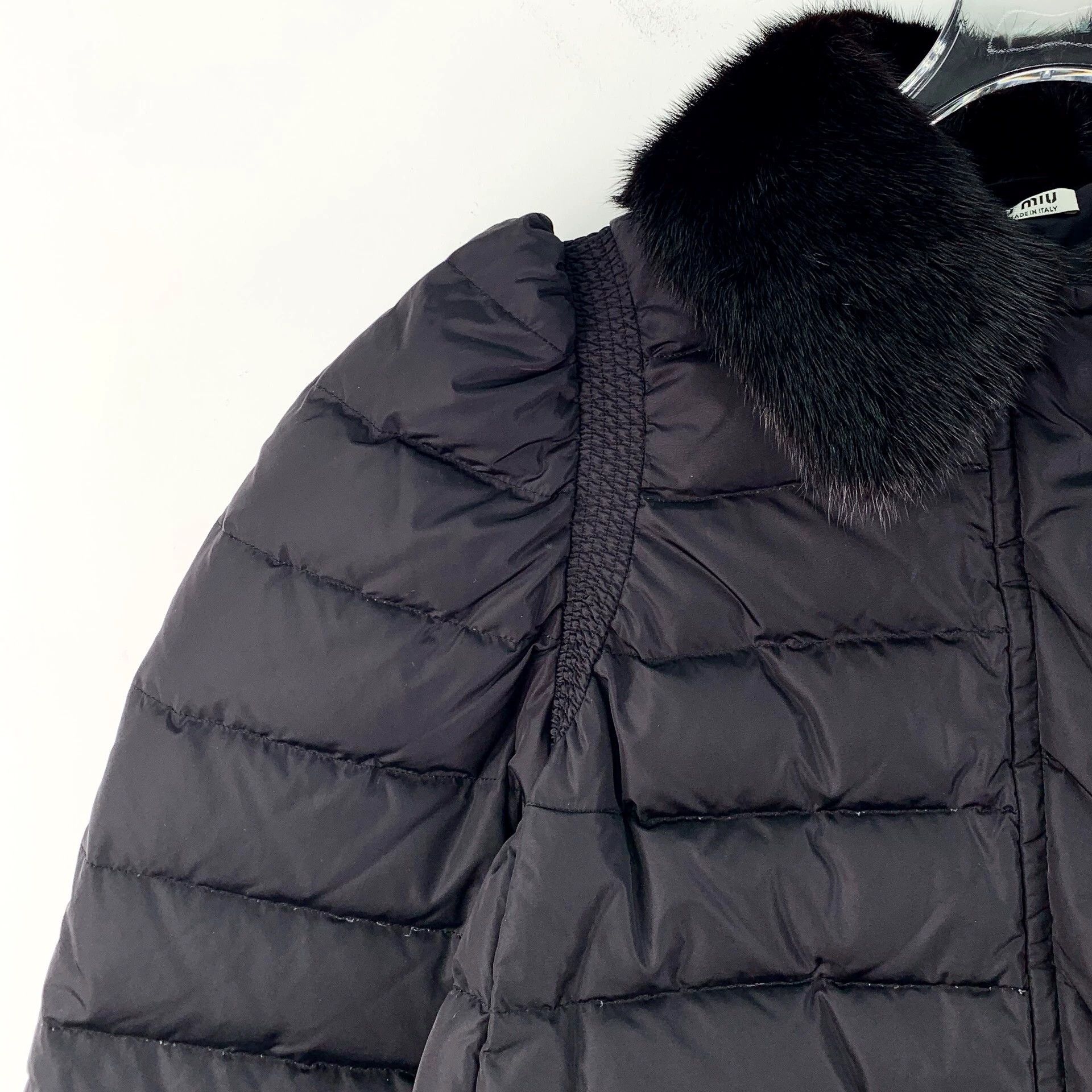 Miu Miu Miu Miu Black Mink Fur Collar Long-Sleeve Down Jacket, Size L / US 10 / IT 46 - 3 Thumbnail