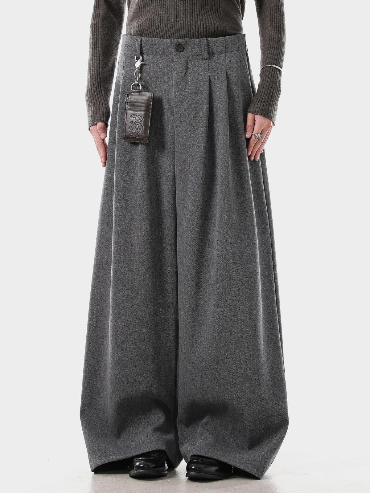 Japanese Brand Gray Wide Leg Pants, Loose Fit Trousers Size US 32 / EU 48 - 4 Thumbnail