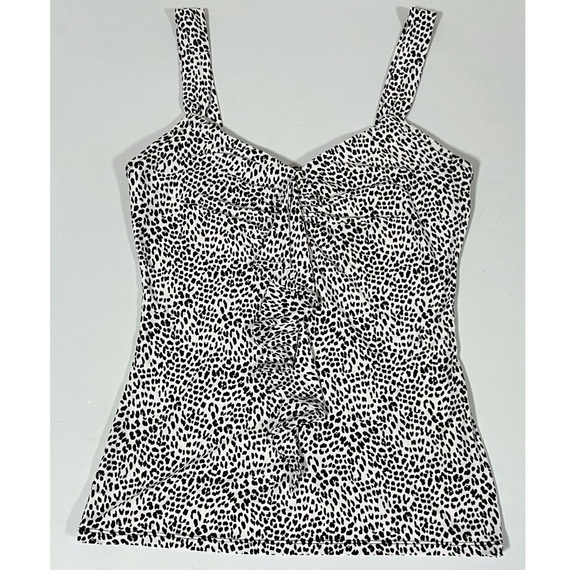 White House Black Market White Black Leopard Print Ruffle Tank Top Shirt Blouse XS 🤍🖤 Size XS / US 0-2 / IT 36-38 - 1 Thumbnail