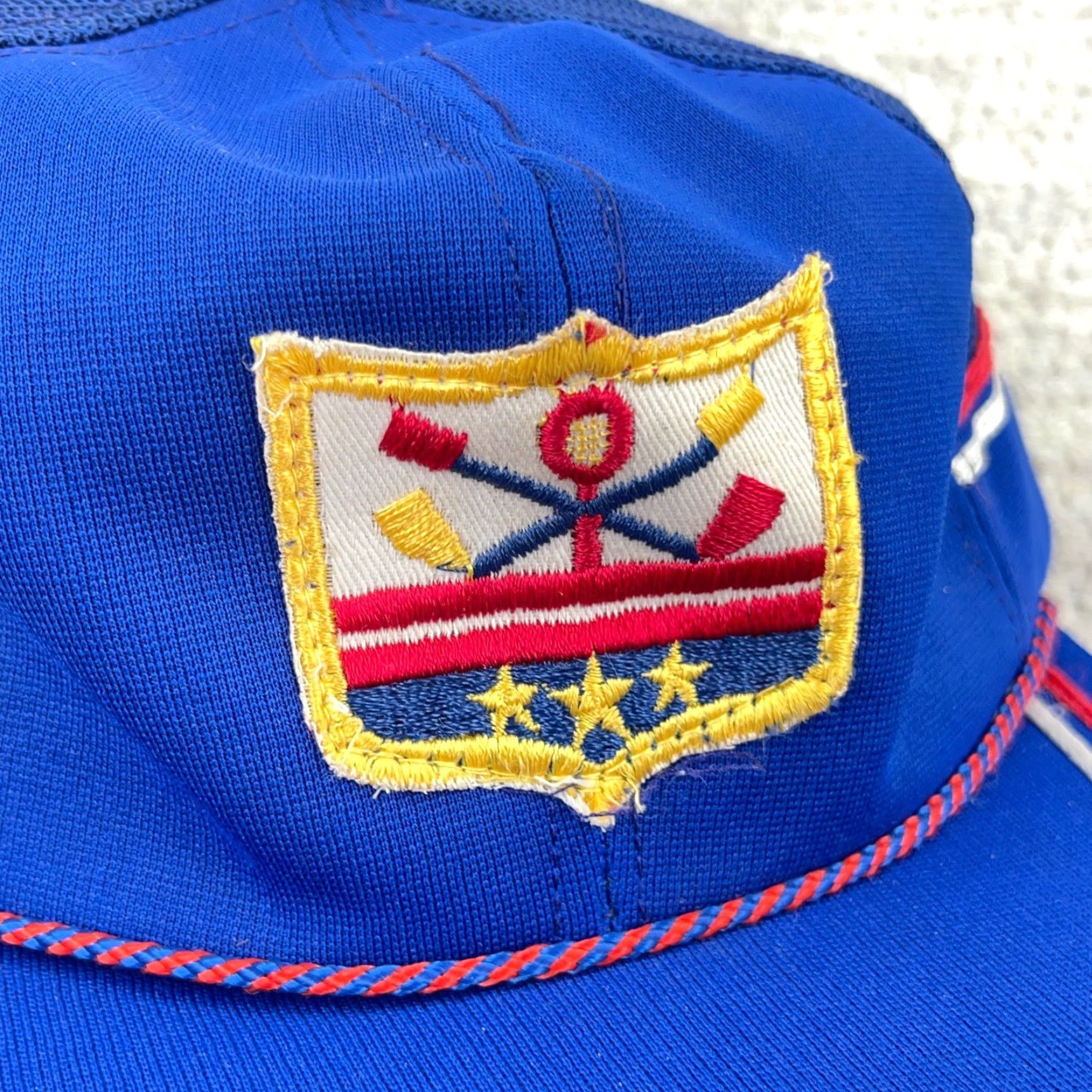 Vintage VINTAGE Trucker Hat Cap Snapback Blue Side Stripe Patch 70s 80s Adult Men Adjustable Blues Twill Logo Outdoor Retro USA 80s Hipster Size ONE SIZE - 3 Thumbnail