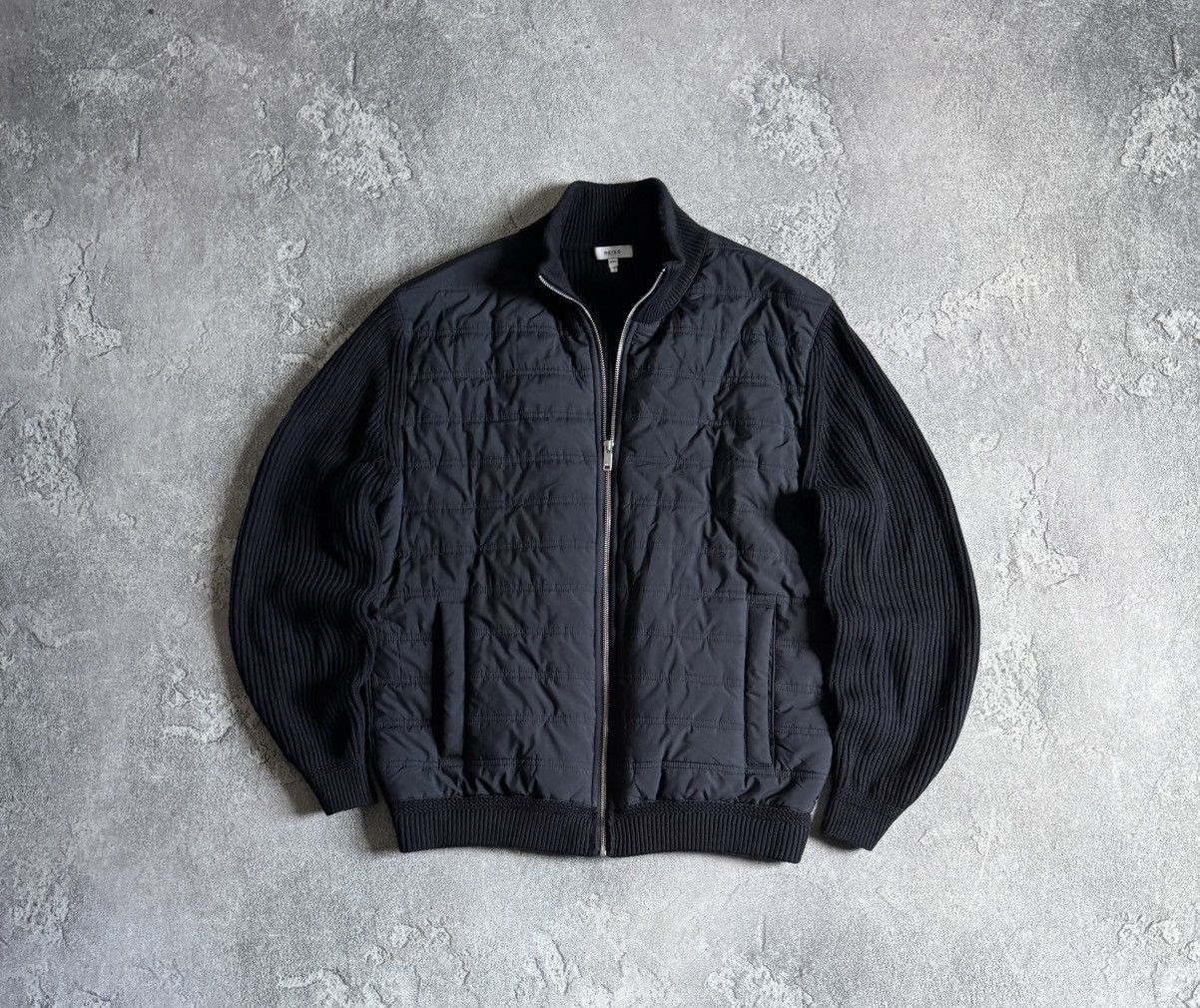 Reiss XXL zip hybrid quilted knitwear jacket bomber casual