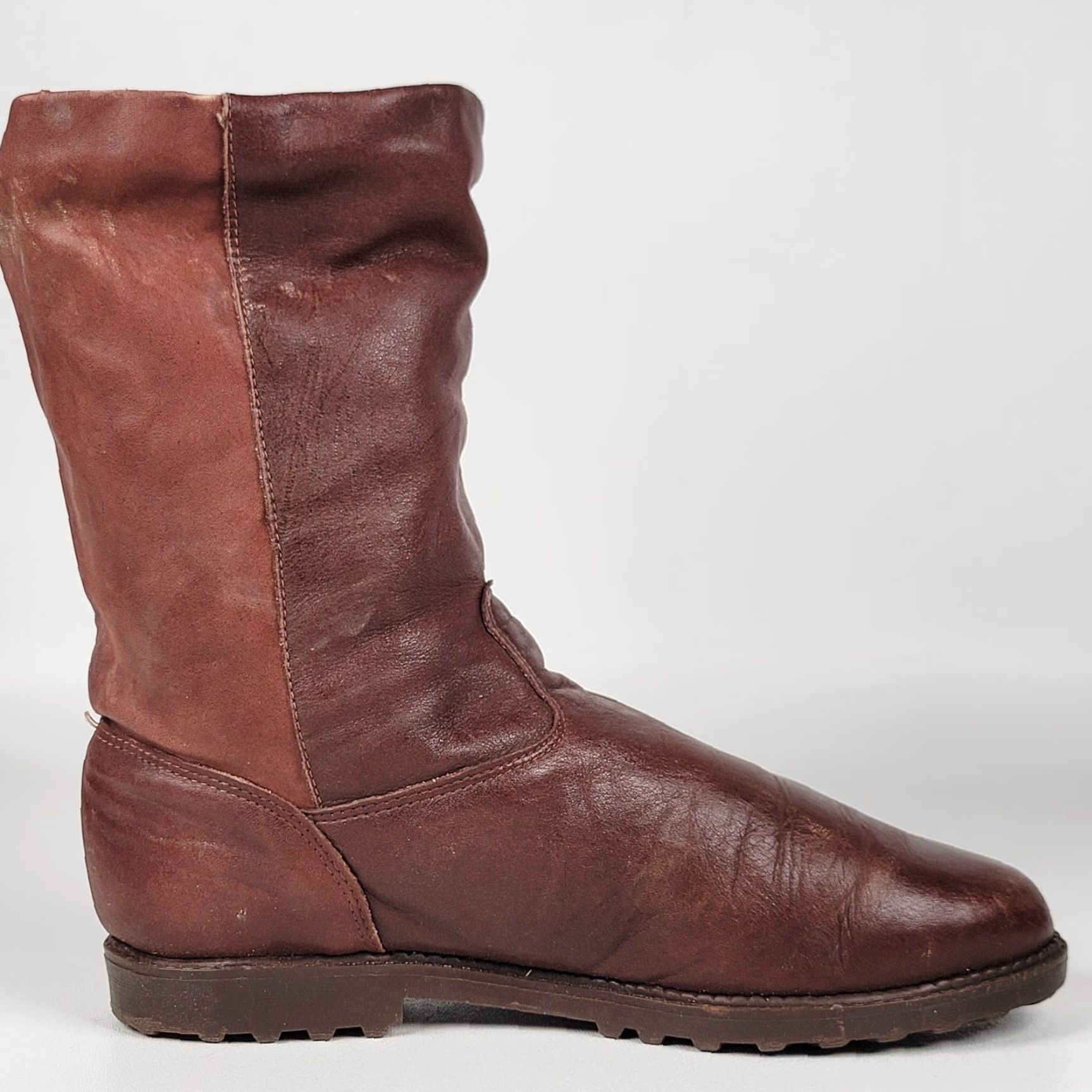 Vintage VINTAGE Women's Size 9 Brown Leather Sergio Boots Klondike Elastomere Check Riding Boot Almond Toe Pull On Block Heel B Wide Brown Canada Women Shoes Size US 9 / IT 39 - 5 Thumbnail