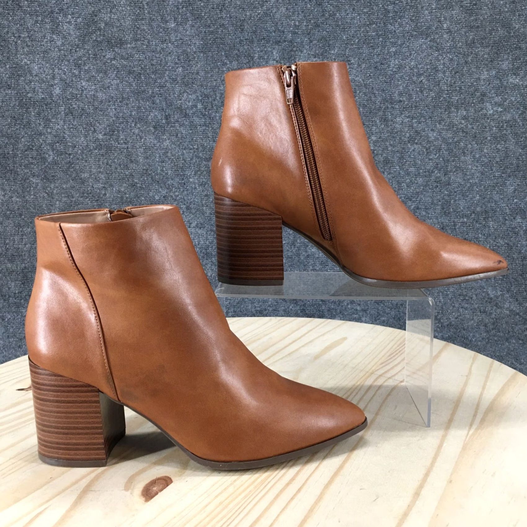Vintage A New Day Boots Womens 9 Luella Bootie Brown Pointed Toe Ankle Top Block Heels Size M / US 6-8 / IT 42-44 - 2 Thumbnail