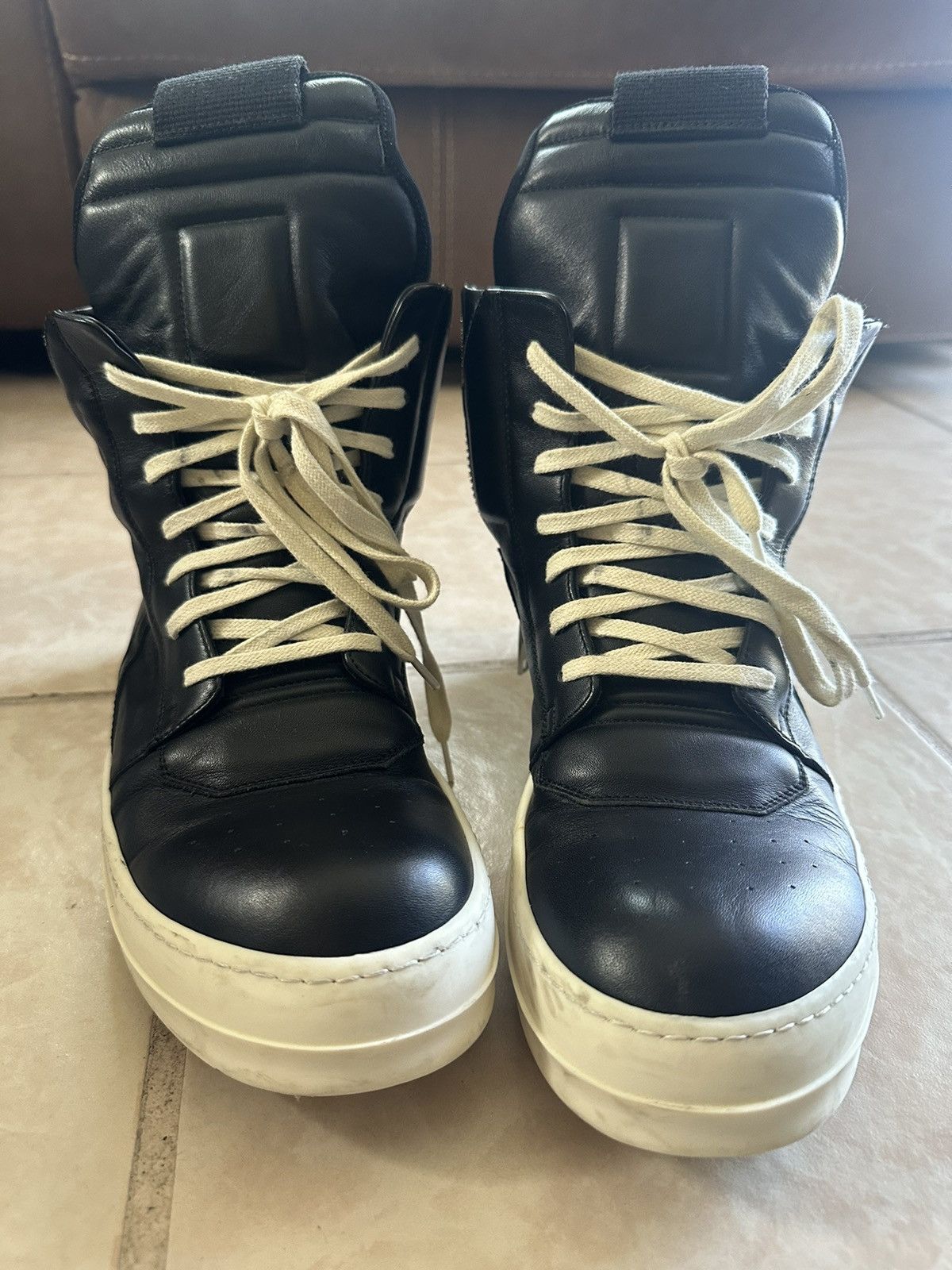 image of Rick Owens Geobasket Shoes in Black White, Men's (Size 8)